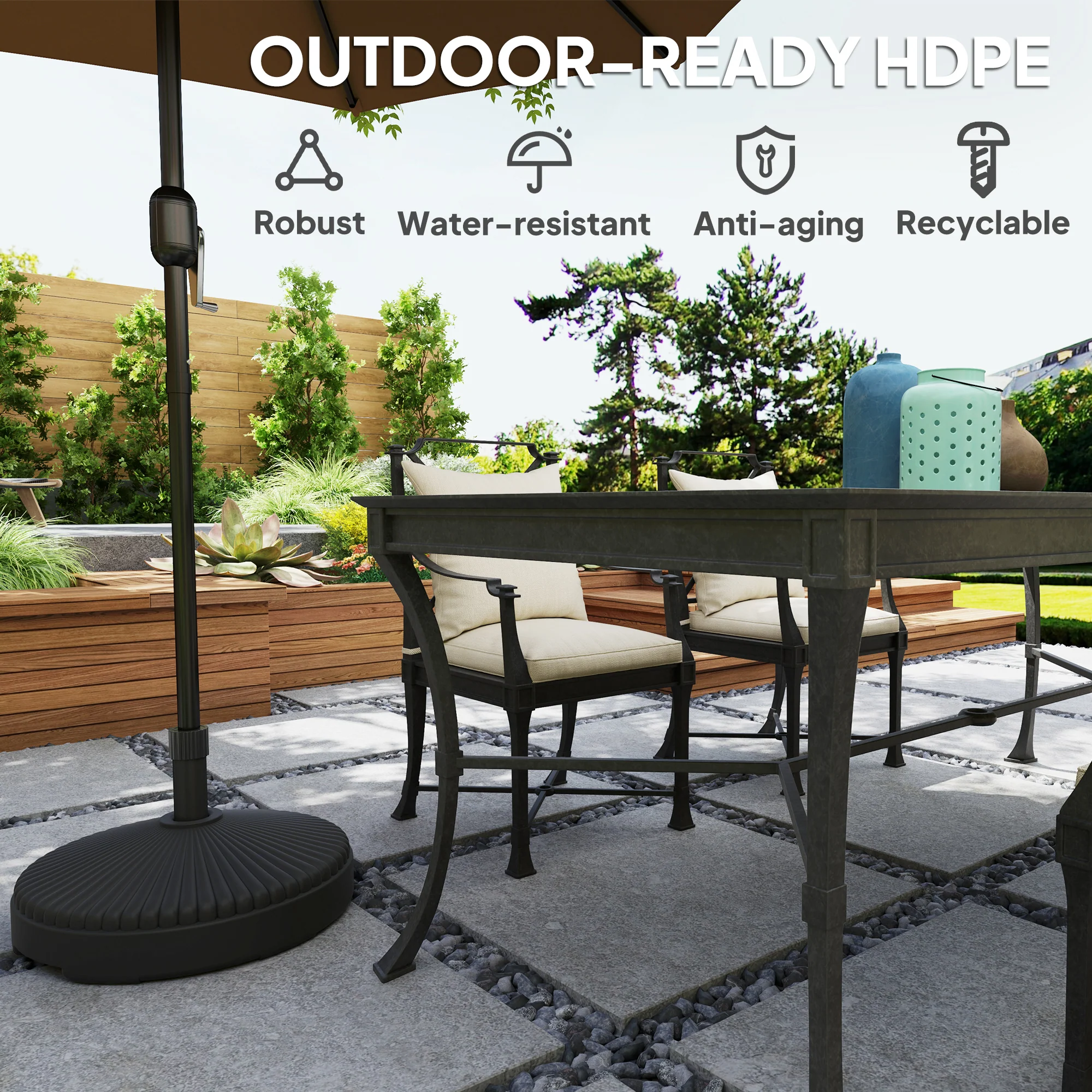 Round Patio Umbrella Base Holder, Heavy Duty Outdoor Umbrella Stand Base, Filled Up to 62lbs with Stand or 51lbs with Water for Garden, Poolside, Black - Image 8