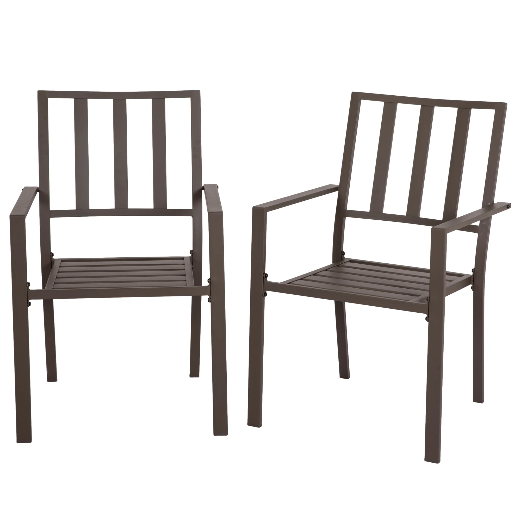 Set of 2 Metal Slatted Patio Dining Chairs, for Yard, Garden, Dark Brown - Image 2