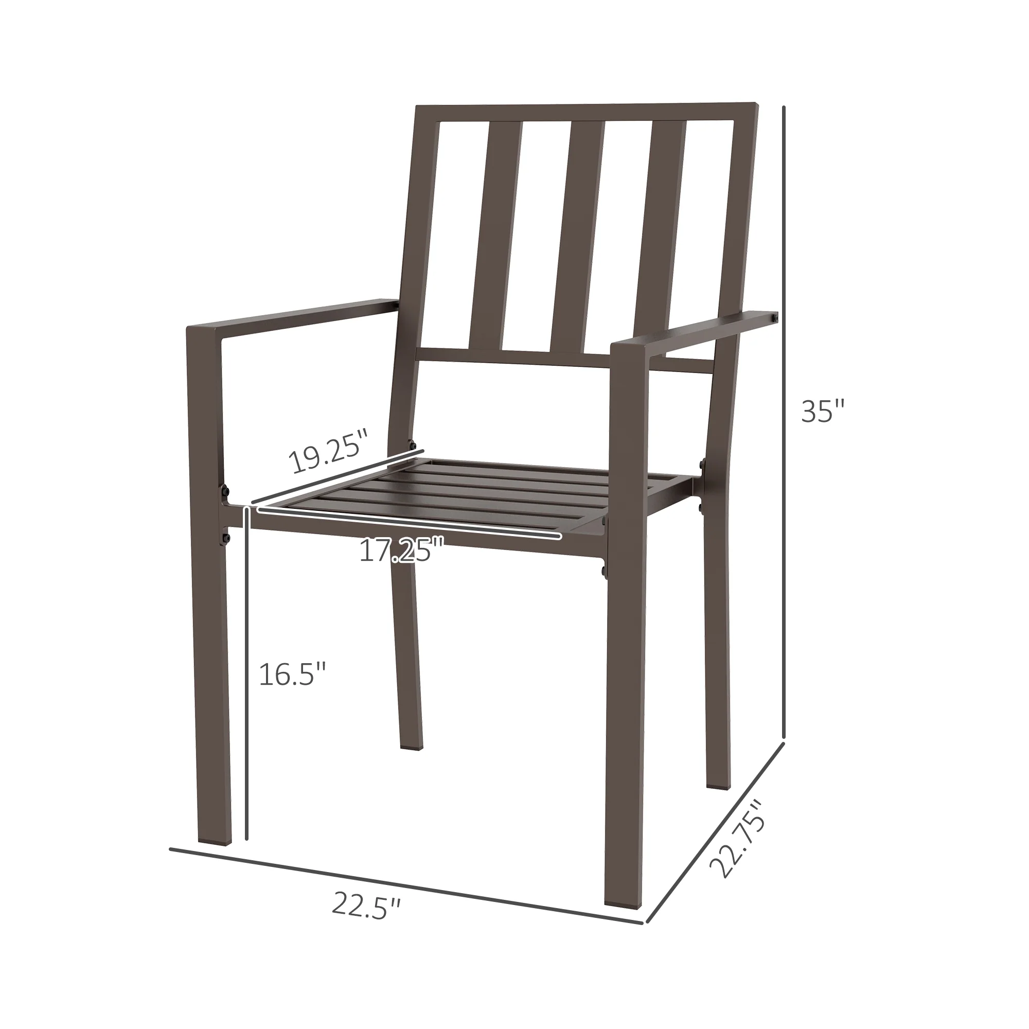 Set of 2 Metal Slatted Patio Dining Chairs, for Yard, Garden, Dark Brown - Image 5