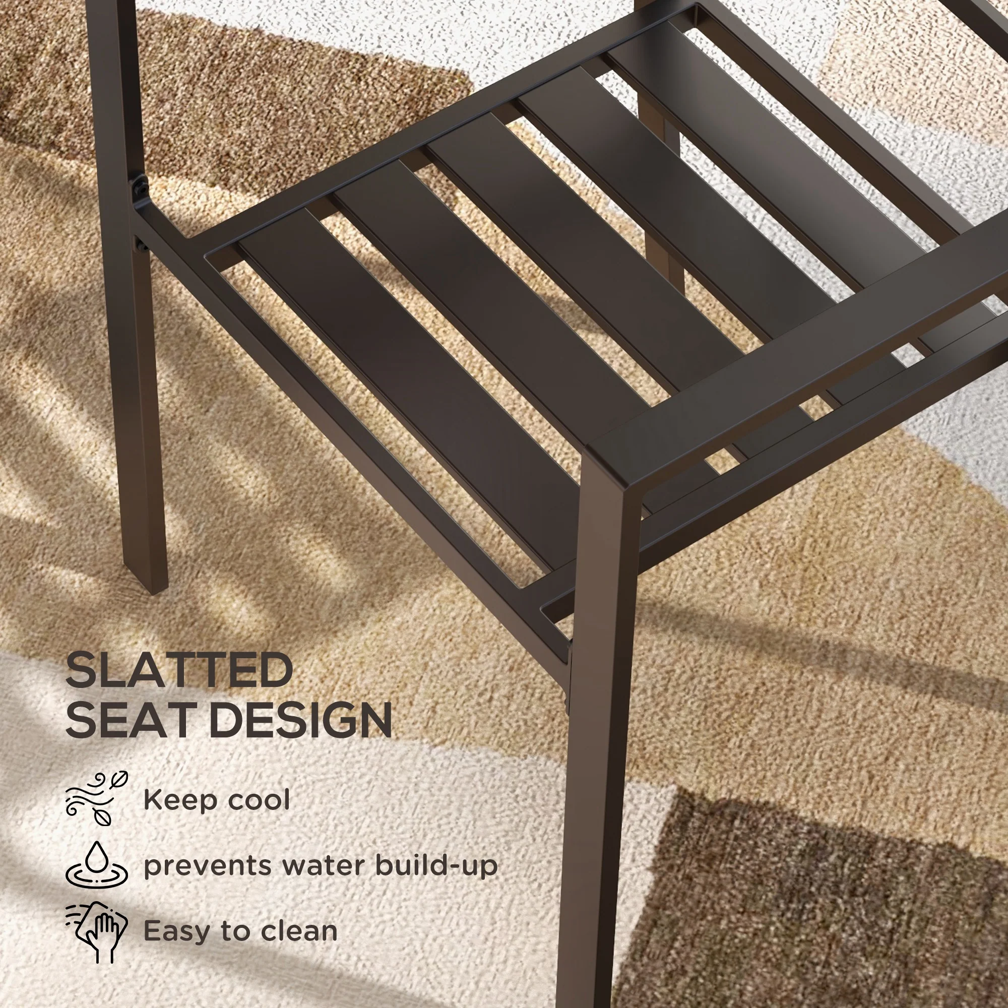 Set of 2 Metal Slatted Patio Dining Chairs, for Yard, Garden, Dark Brown - Image 6