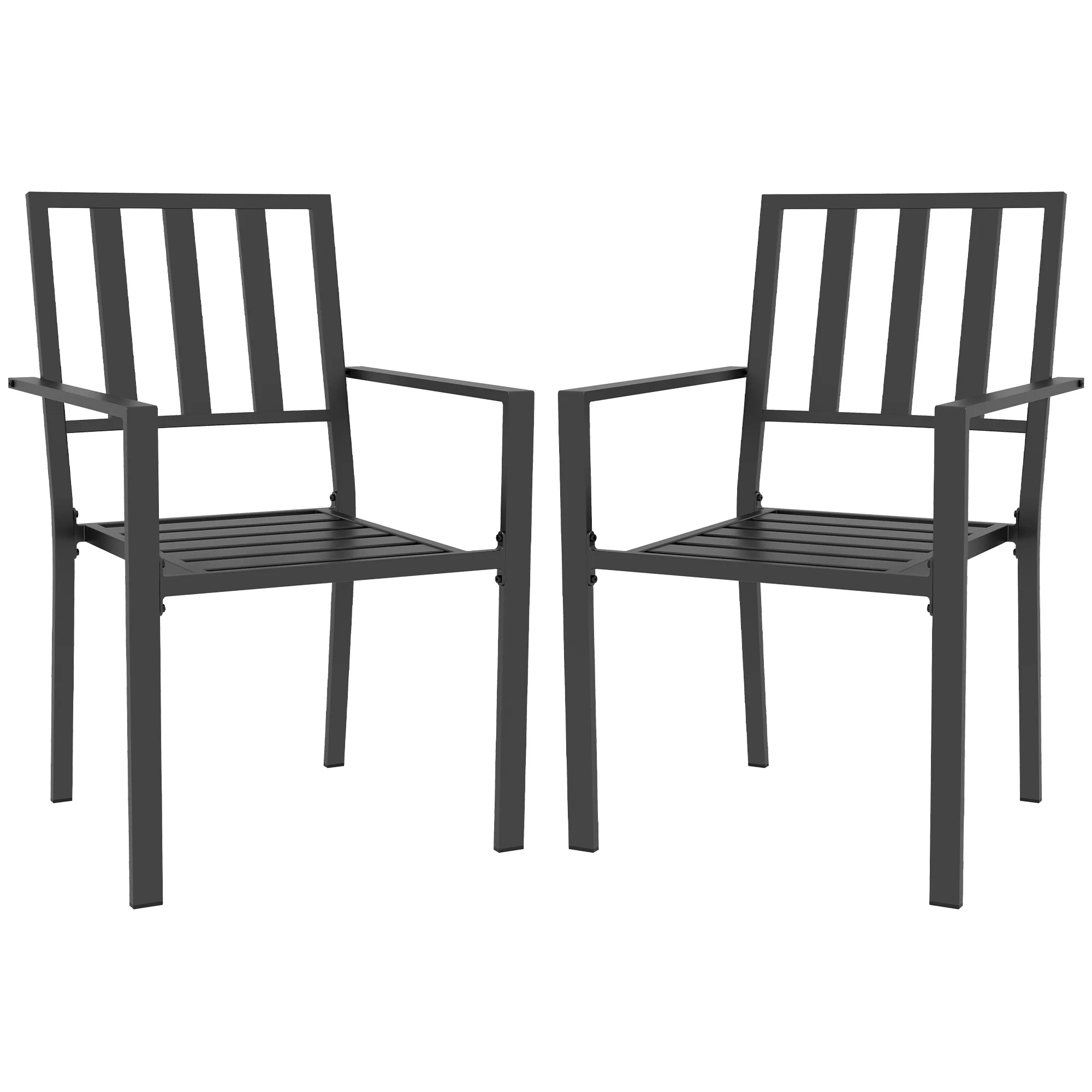 Set of 2 Metal Slatted Patio Dining Chairs, for Yard, Garden, Black - Image 12