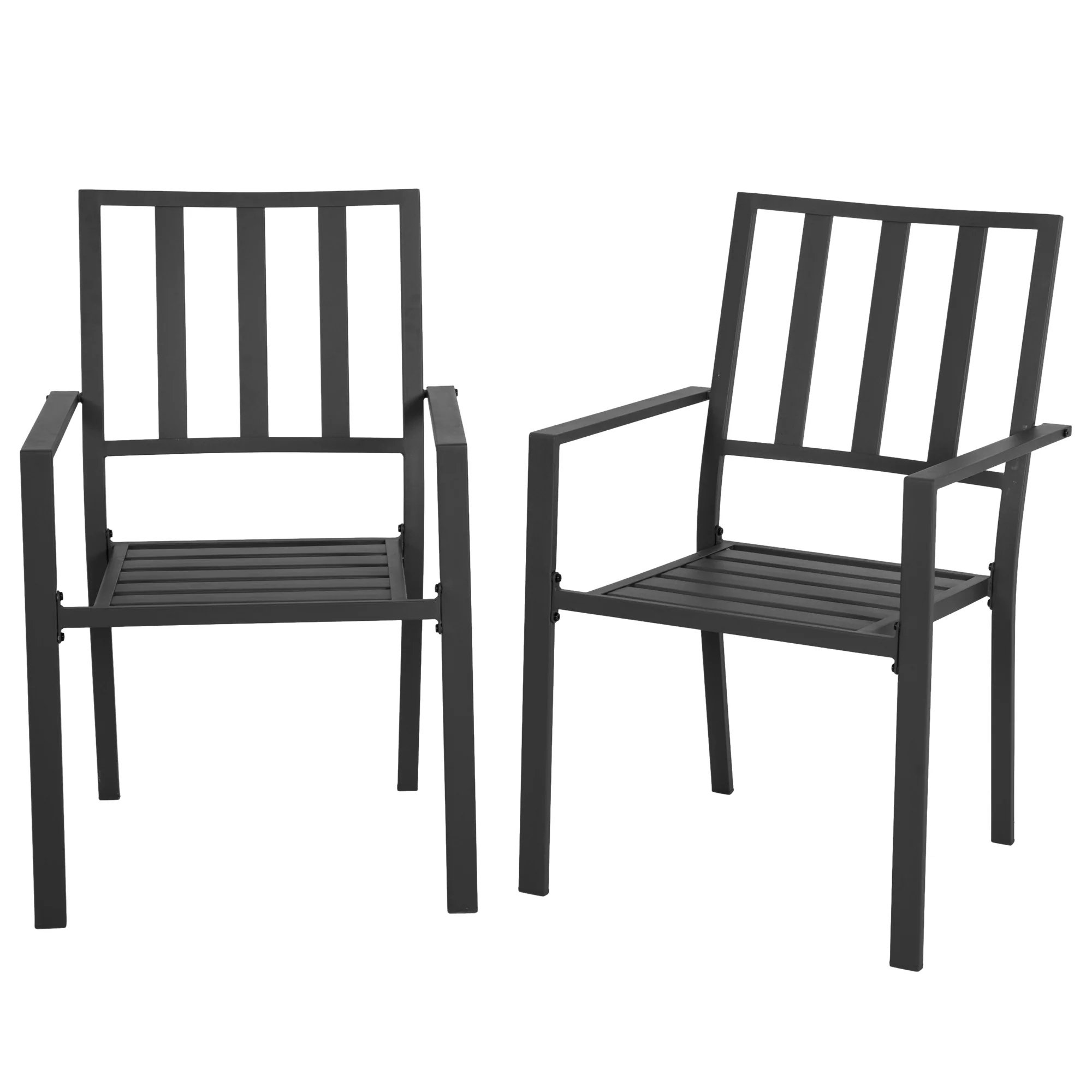Set of 2 Metal Slatted Patio Dining Chairs, for Yard, Garden, Black - Image 2