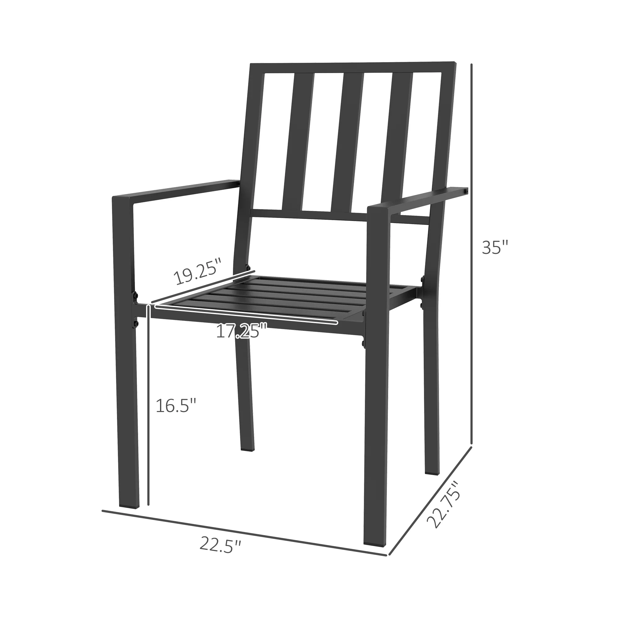Set of 2 Metal Slatted Patio Dining Chairs, for Yard, Garden, Black - Image 5