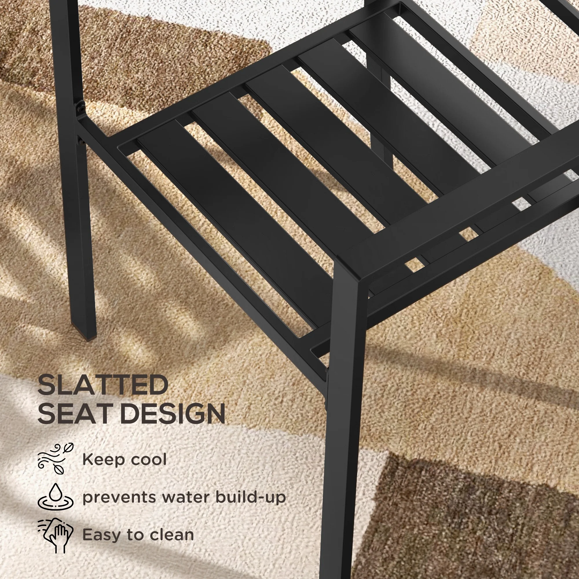 Set of 2 Metal Slatted Patio Dining Chairs, for Yard, Garden, Black - Image 6