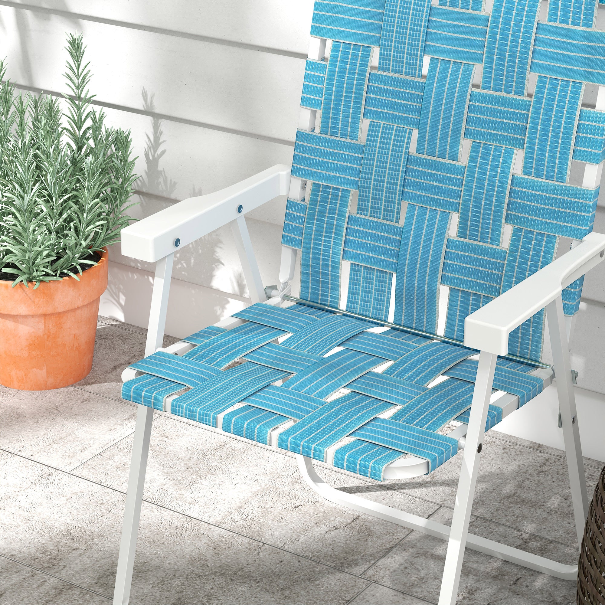 Set of 2 Classic Outdoor Camping Chairs, Portable Lawn Chairs w/ Armrests, Blue - Image 10