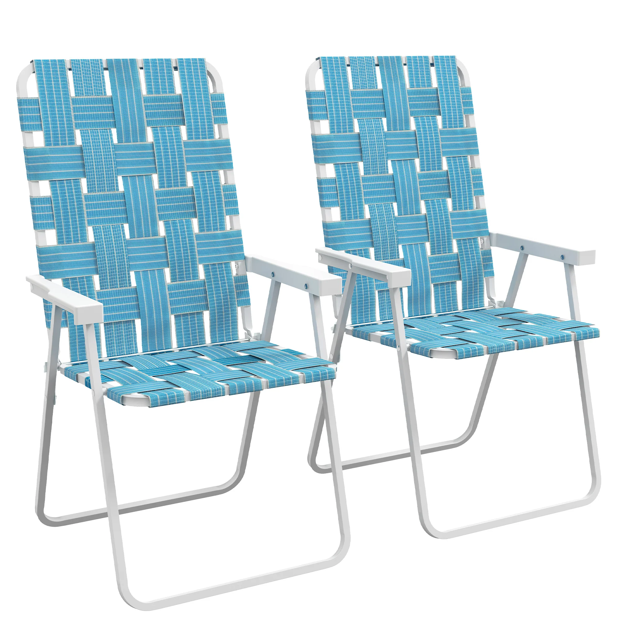 Set of 2 Classic Outdoor Camping Chairs, Portable Lawn Chairs w/ Armrests, Blue - Image 12