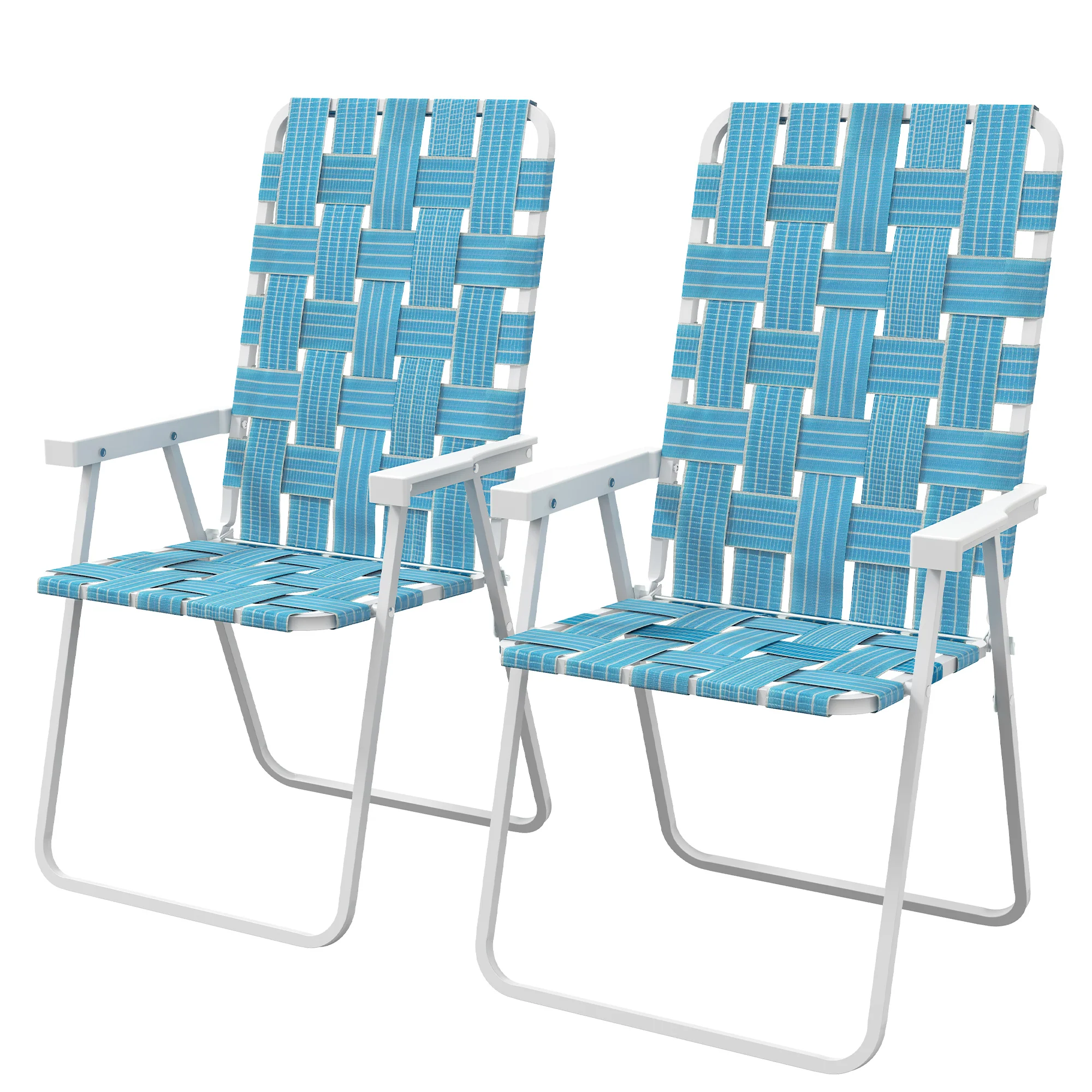 Set of 2 Classic Outdoor Camping Chairs, Portable Lawn Chairs w/ Armrests, Blue - Image 2