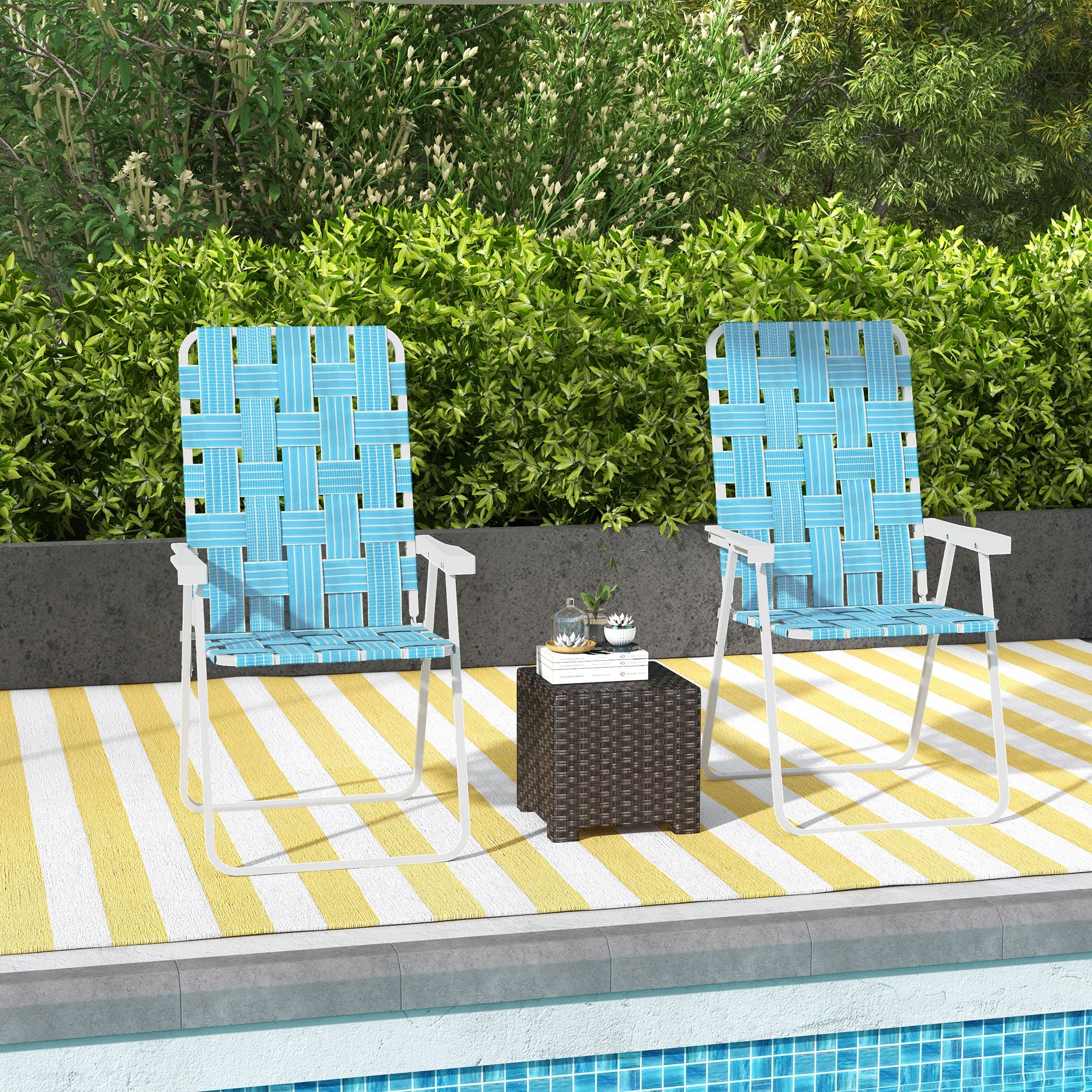 Set of 2 Classic Outdoor Camping Chairs, Portable Lawn Chairs w/ Armrests, Blue - Image 4