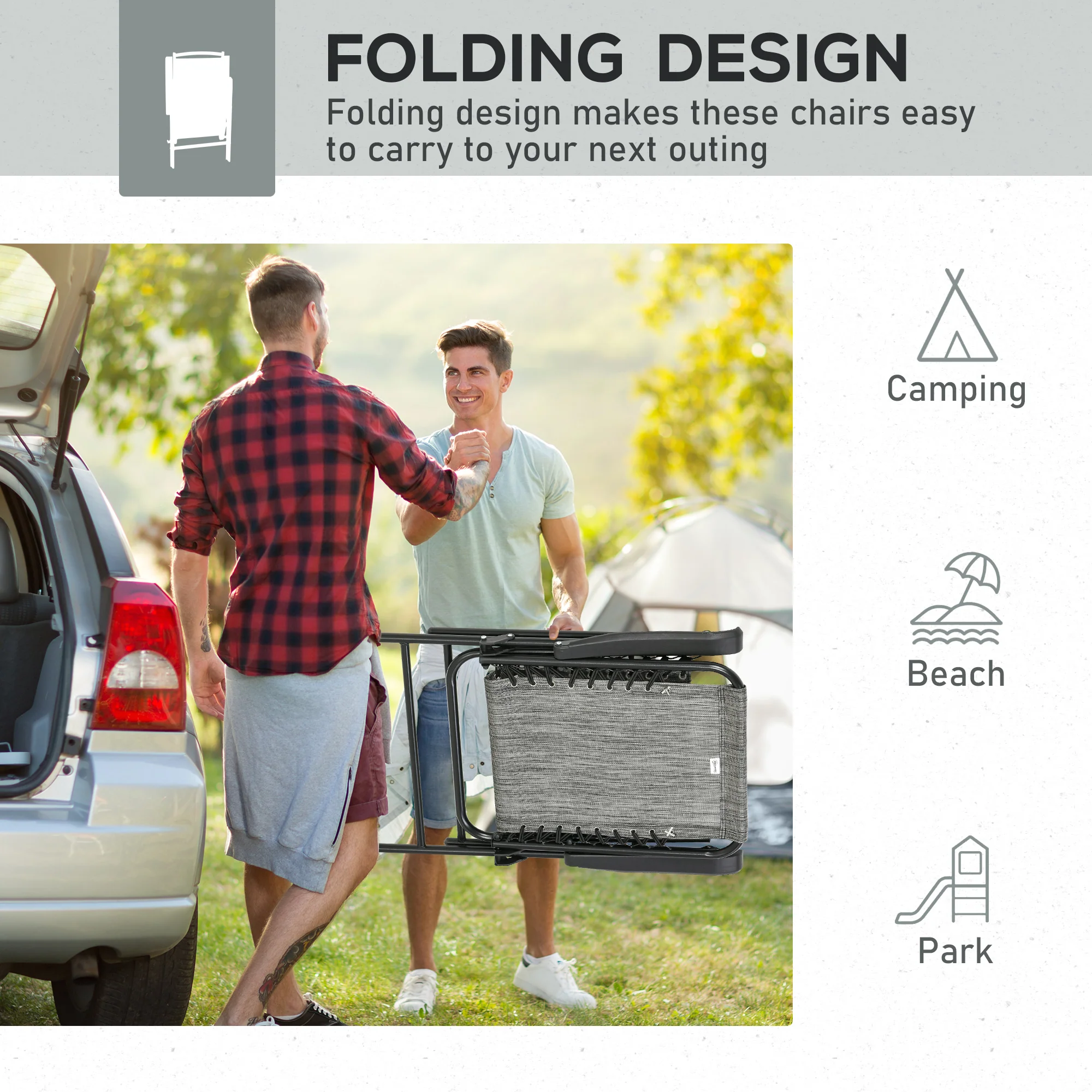 2 Pieces Outdoor Folding Chairs, Portable with Armrests, Gray - Image 7