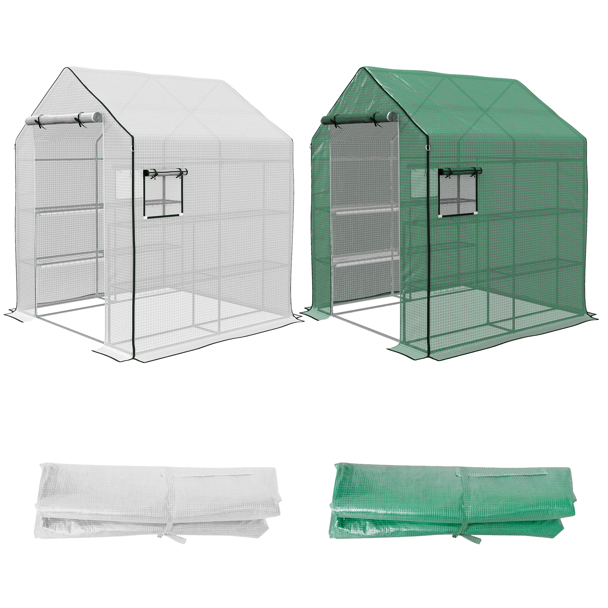 Set of 2 Walk-in Greenhouse Replacement Covers for 01-0472, 55"x56.25"x74.75" (Frame Not Included), White Green - Image 2