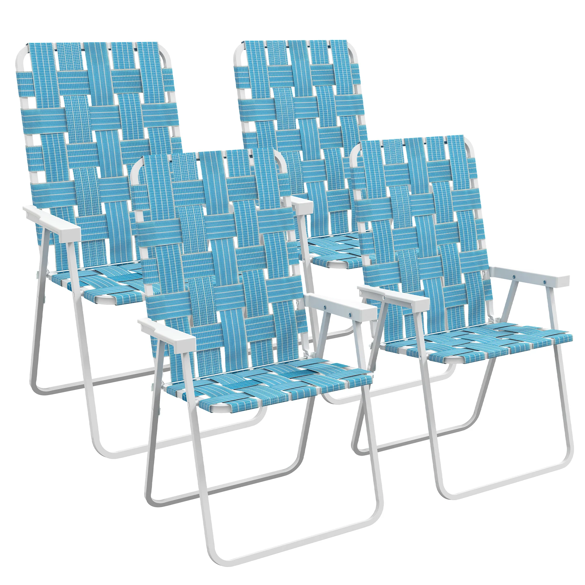 Set of 4 Classic Folding Chairs, Outdoor Camping, Portable Lawn, Armrests, Blue - Image 12