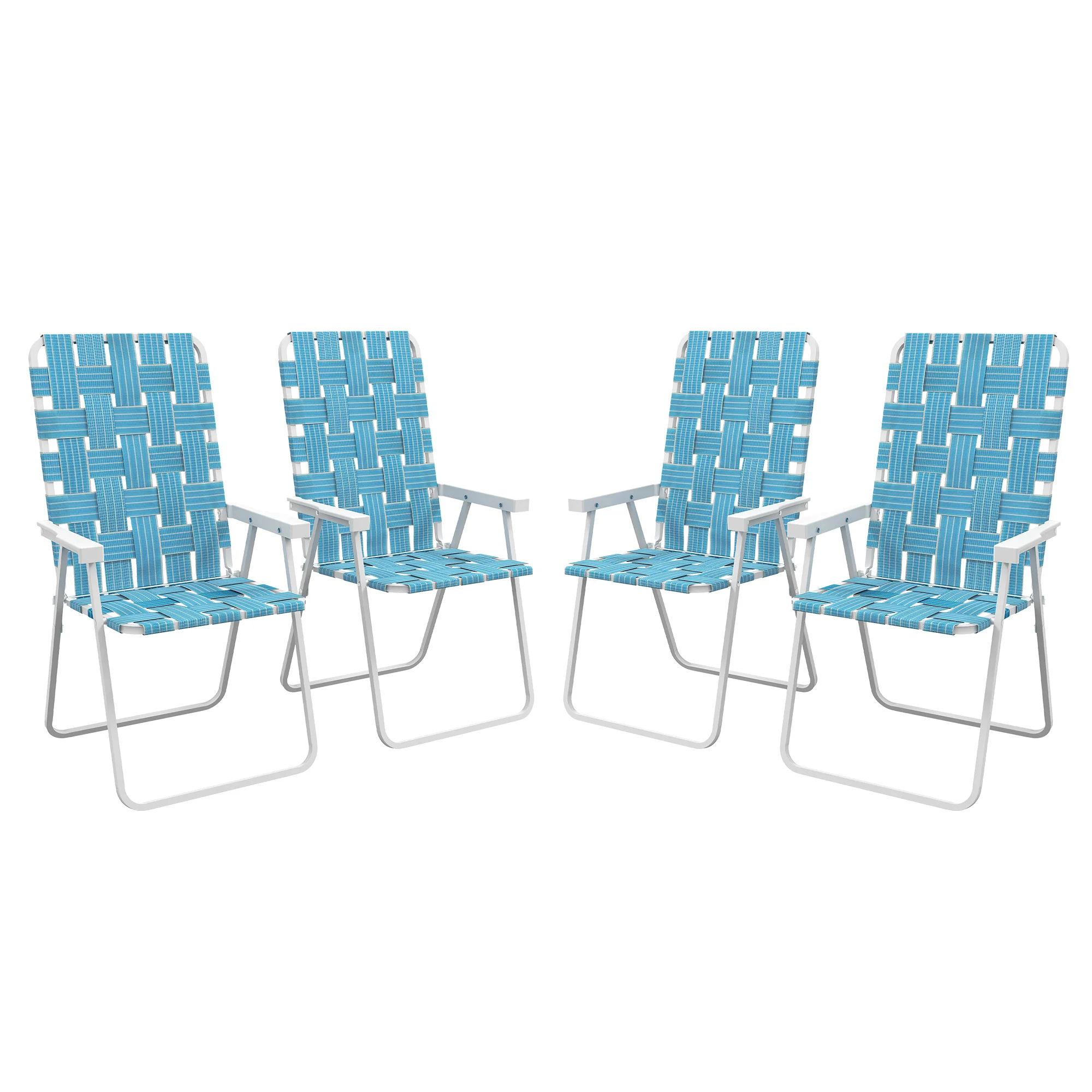 Set of 4 Classic Folding Chairs, Outdoor Camping, Portable Lawn, Armrests, Blue - Image 2
