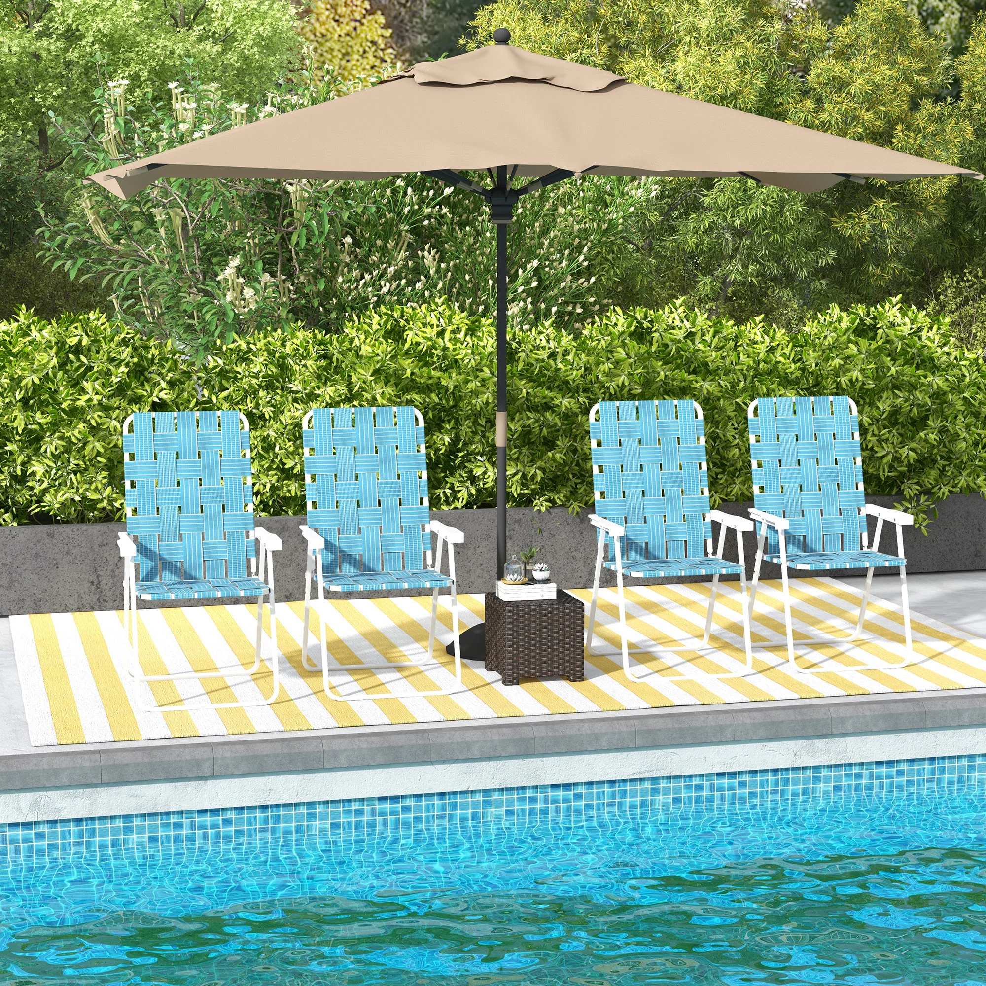 Set of 4 Classic Folding Chairs, Outdoor Camping, Portable Lawn, Armrests, Blue - Image 4