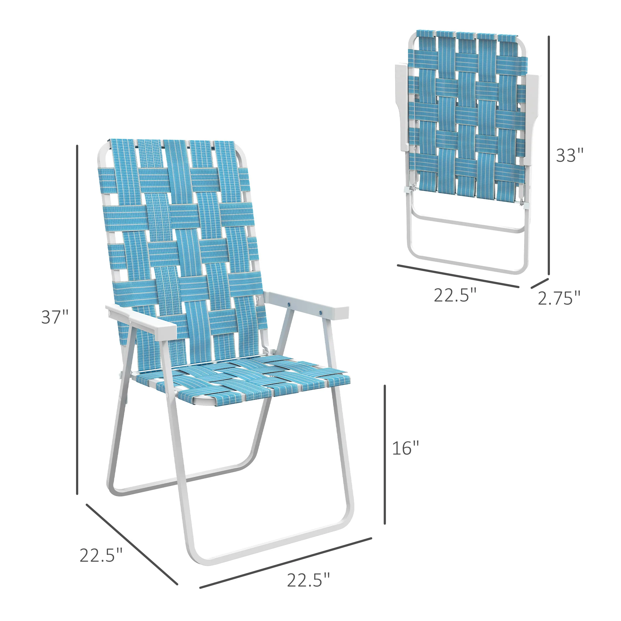 Set of 4 Classic Folding Chairs, Outdoor Camping, Portable Lawn, Armrests, Blue - Image 5