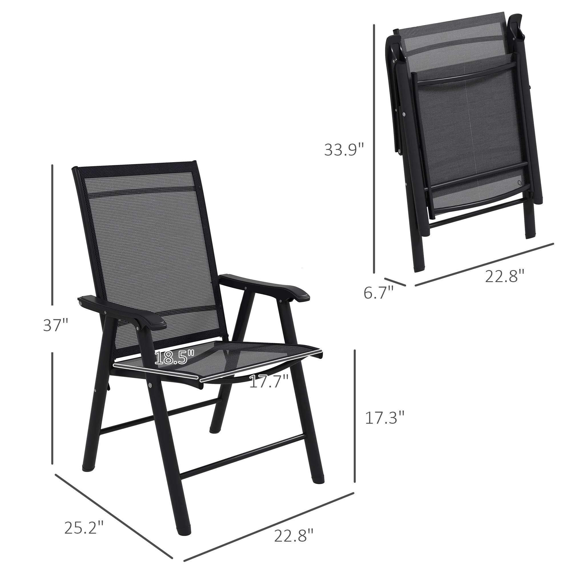 4-Piece Outdoor Folding Chairs, Stackable Metal Frame with Armrests, Black - Image 5