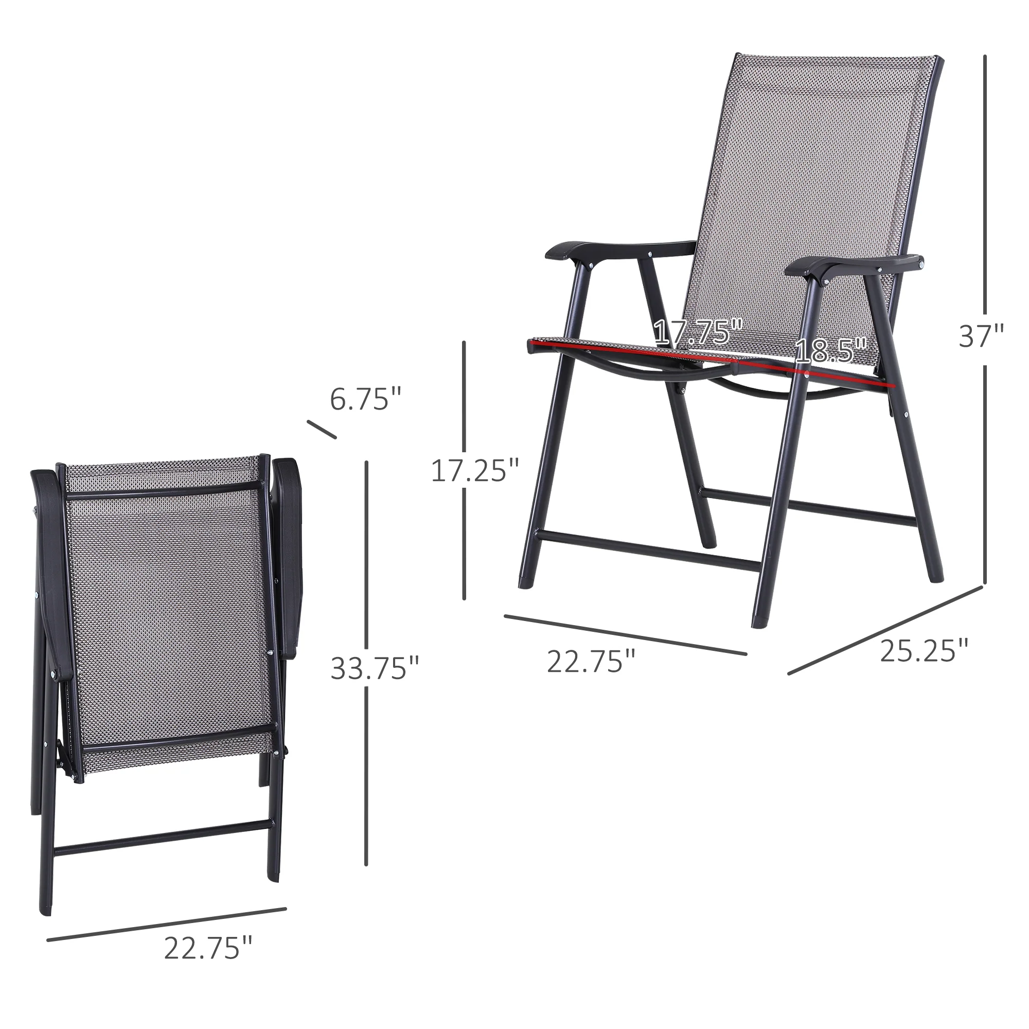 Set of 4 Stackable Outdoor Folding Chairs with Armrests, Metal Frame, Gray - Image 5