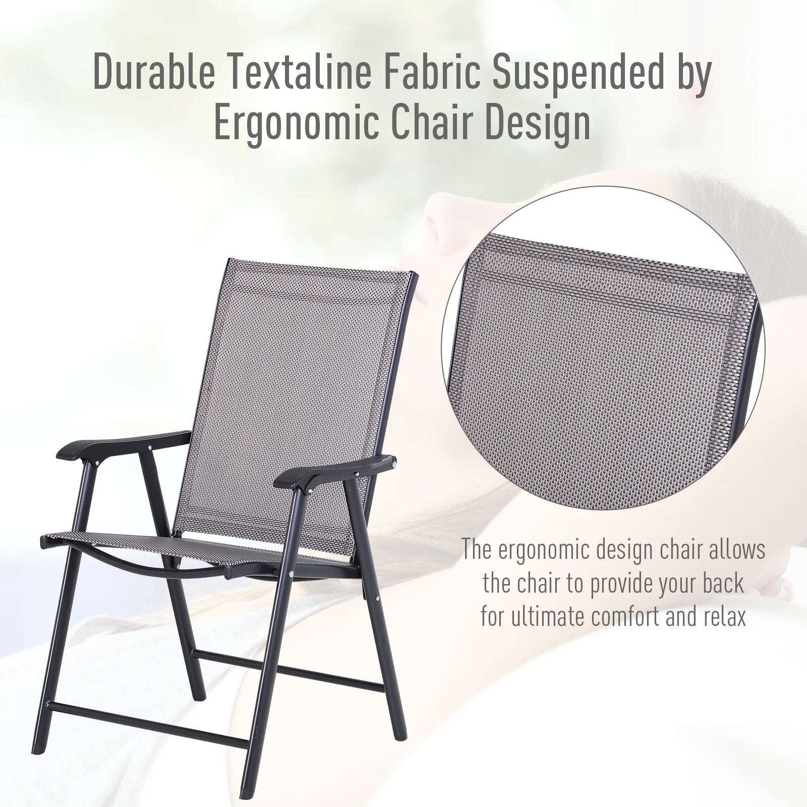 Set of 4 Stackable Outdoor Folding Chairs with Armrests, Metal Frame, Gray - Image 7