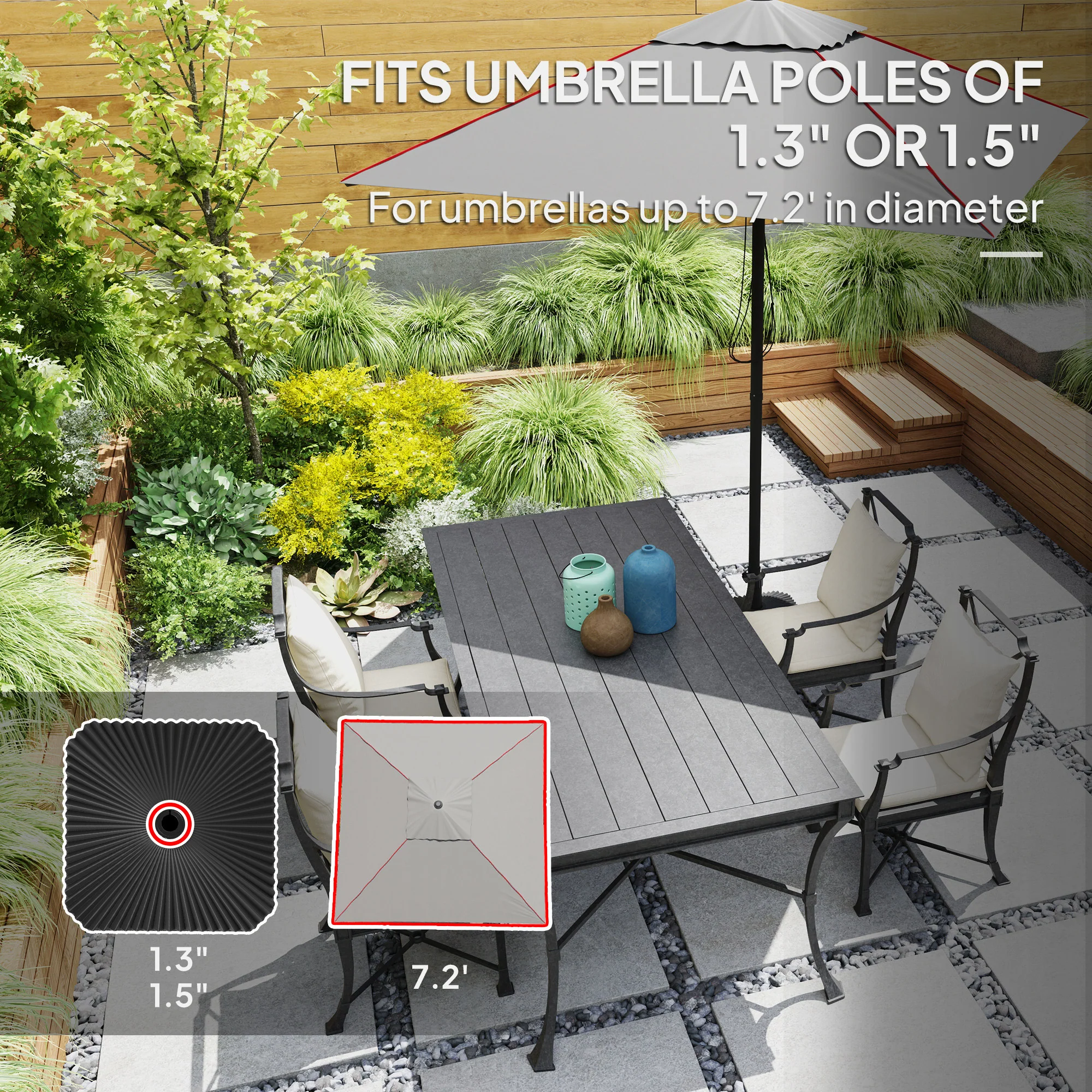 Square Patio Umbrella Base Holder, Heavy Duty Outdoor Umbrella Stand Base, Filled Up to 42lbs with Stand or 33lbs with Water for Garden, Poolside, Black - Image 7