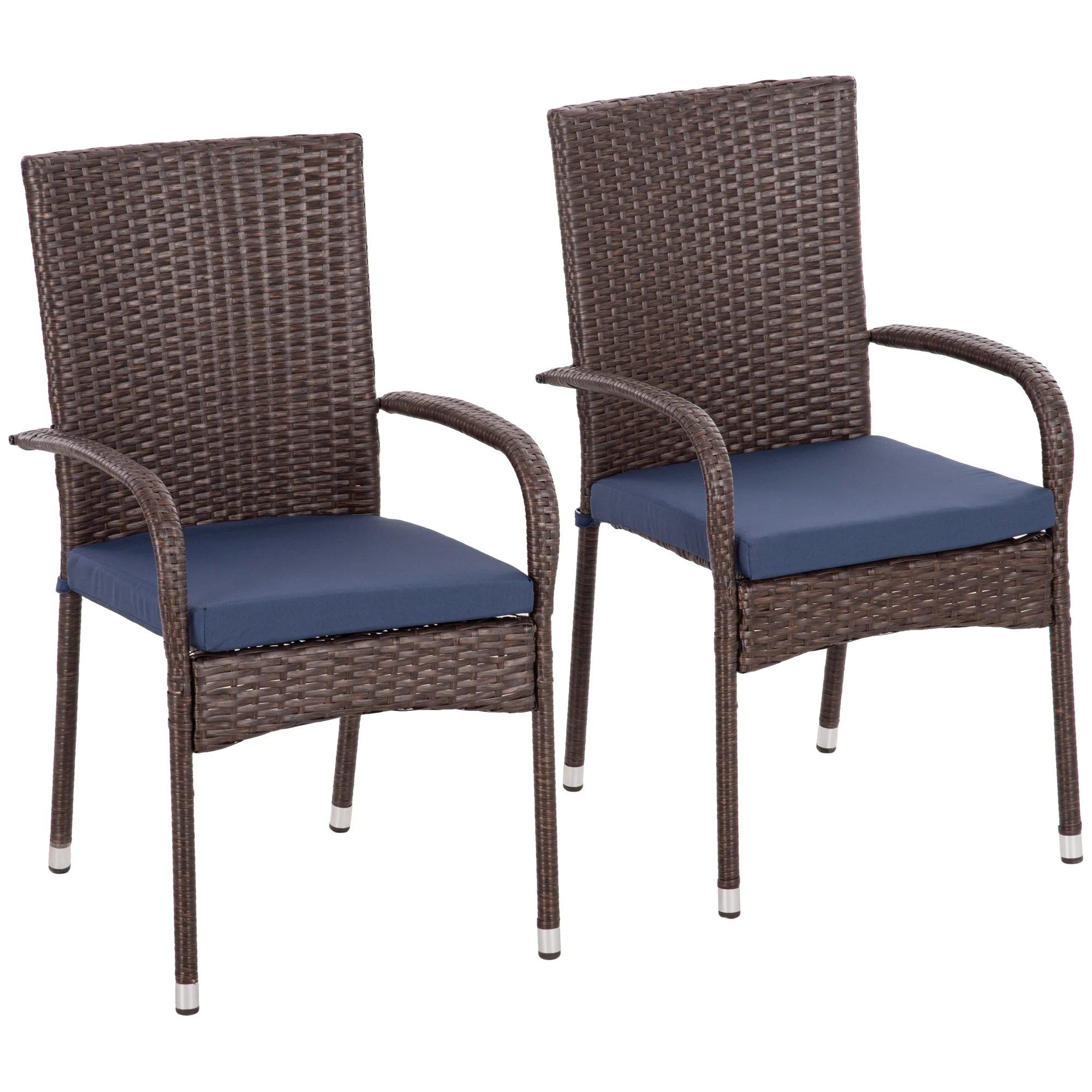 2-Piece Stackable Wicker Dining Chairs with Armrests & Backrests for Outdoor Patio, Blue - Image 12