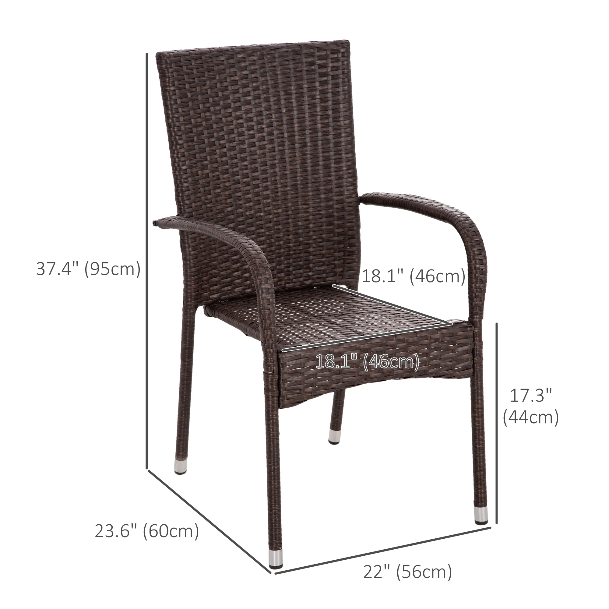 2-Piece Stackable Wicker Dining Chairs with Armrests & Backrests for Outdoor Patio, Blue - Image 5