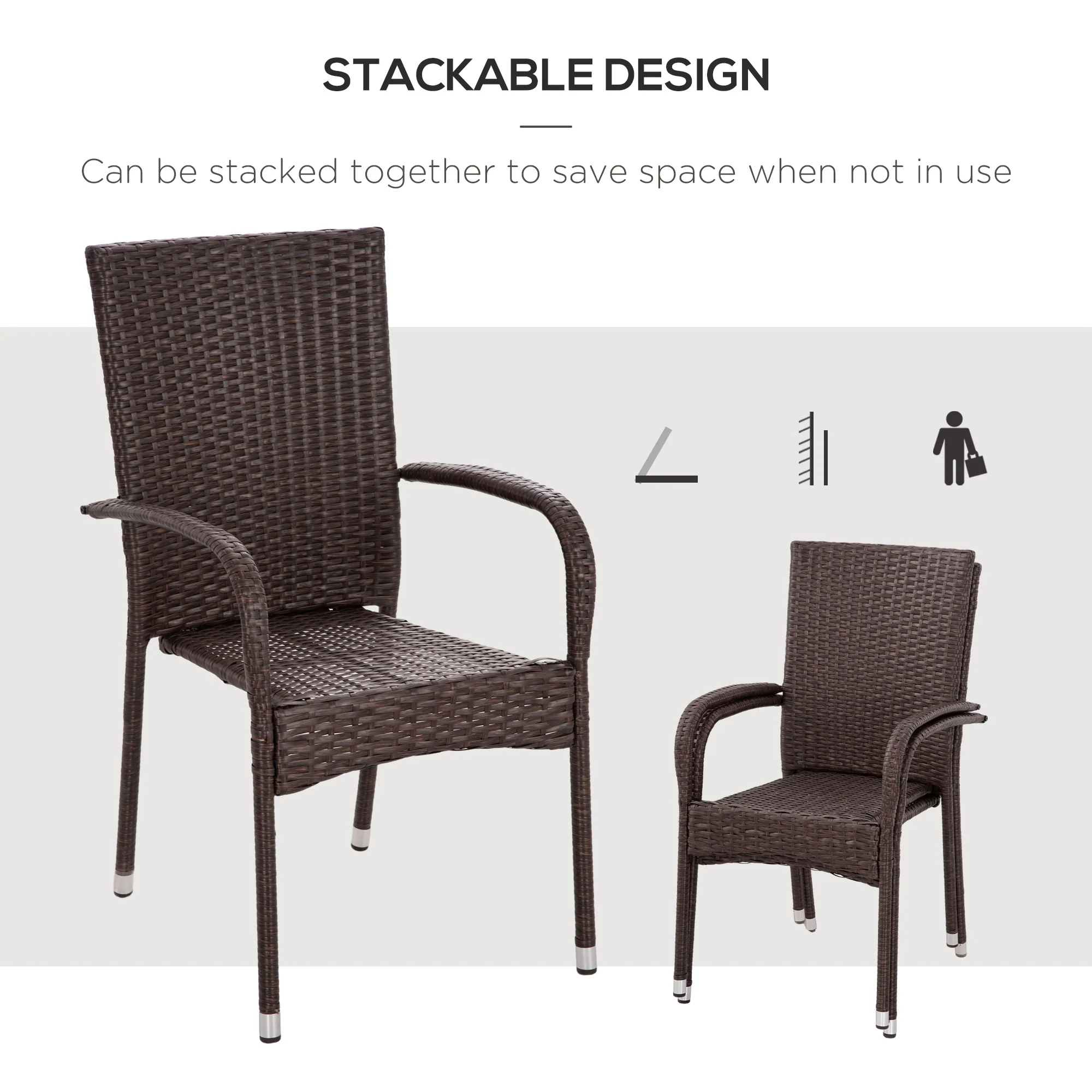 2-Piece Stackable Wicker Dining Chairs with Armrests & Backrests for Outdoor Patio, Blue - Image 8