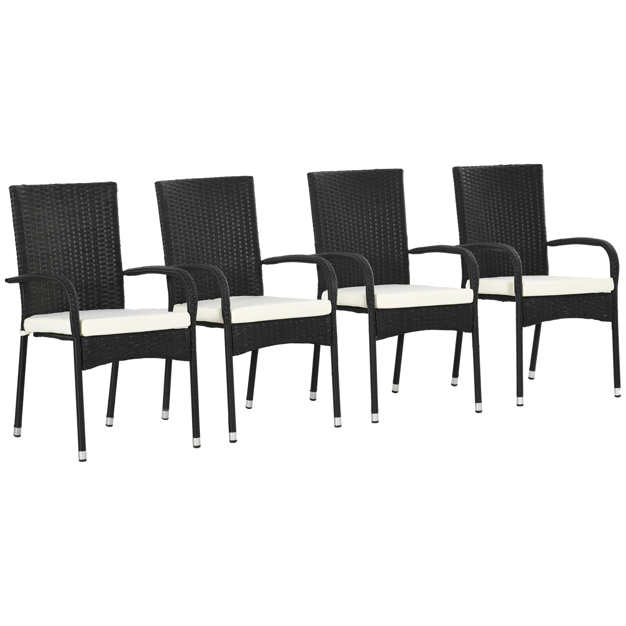 4-Piece Stackable Wicker Dining Chairs with Armrests & Backrests for Outdoor Patio, Cream - Image 12