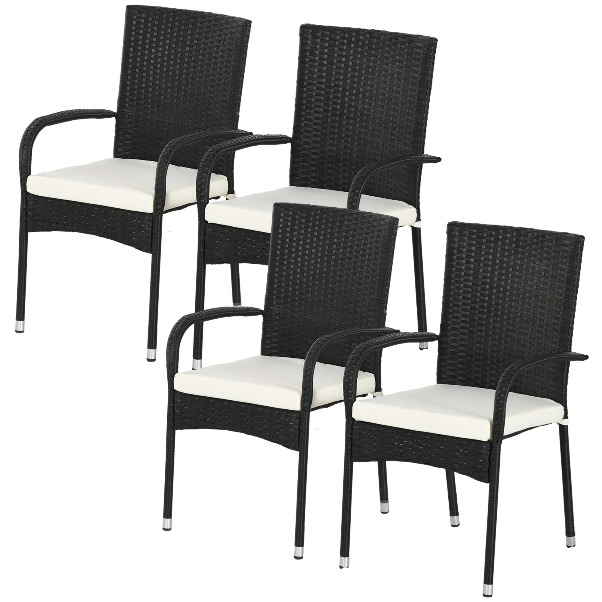 4-Piece Stackable Wicker Dining Chairs with Armrests & Backrests for Outdoor Patio, Cream - Image 2
