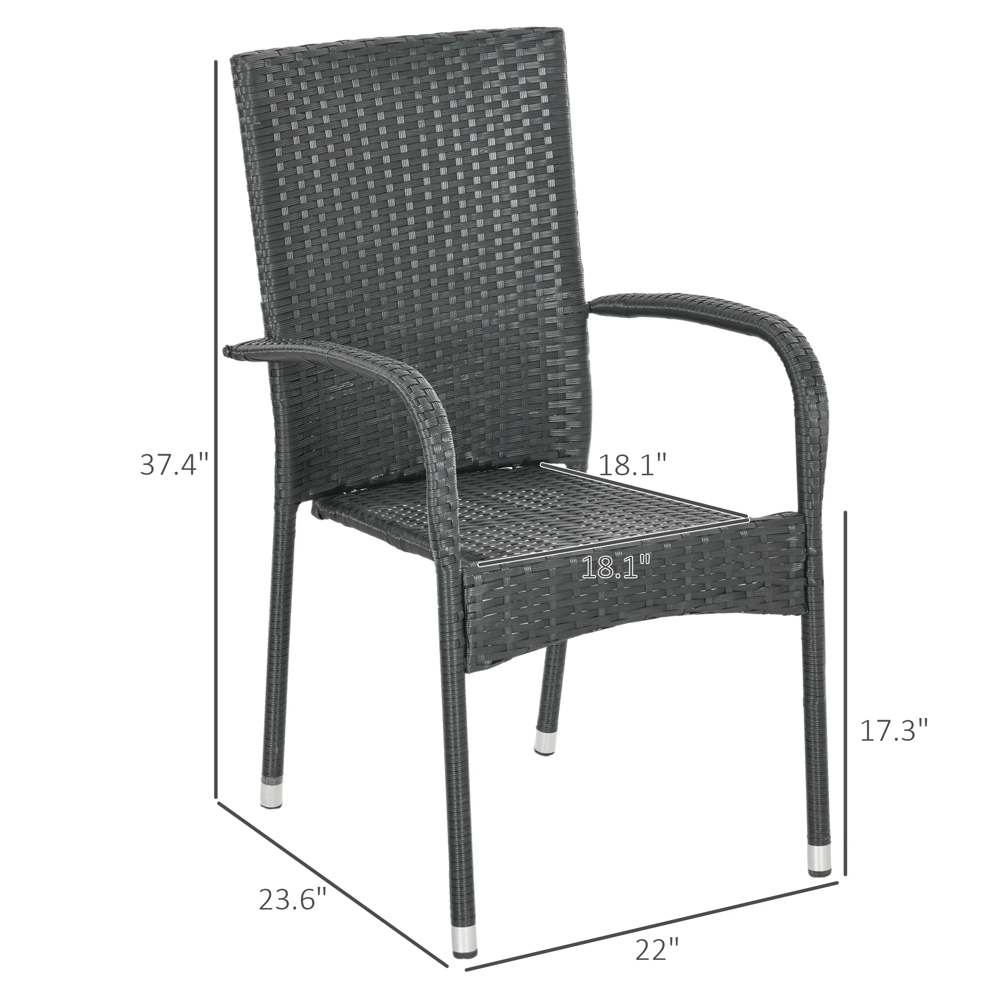4-Piece Stackable Wicker Dining Chairs with Armrests & Backrests for Outdoor Patio, Cream - Image 5