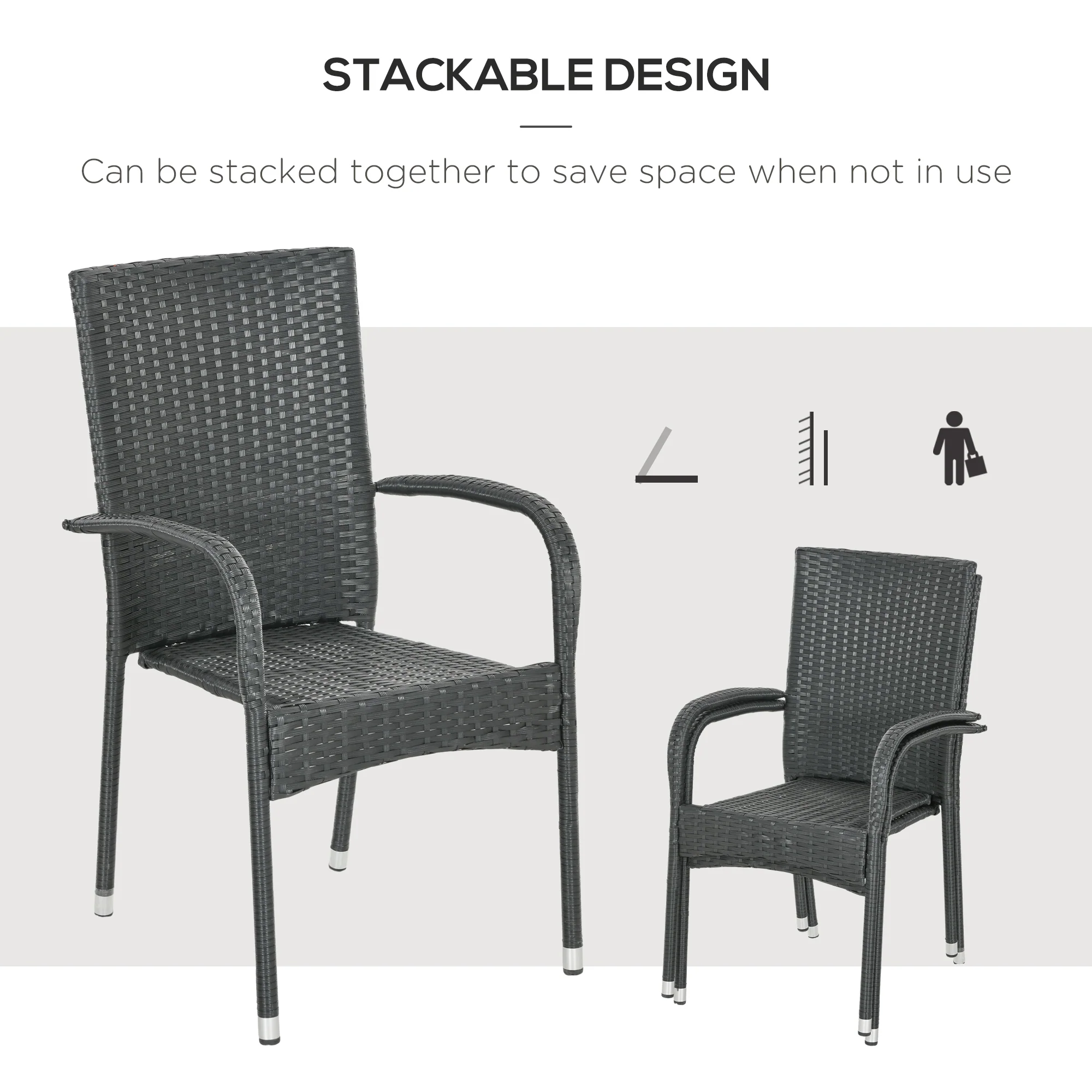 4-Piece Stackable Wicker Dining Chairs with Armrests & Backrests for Outdoor Patio, Cream - Image 7
