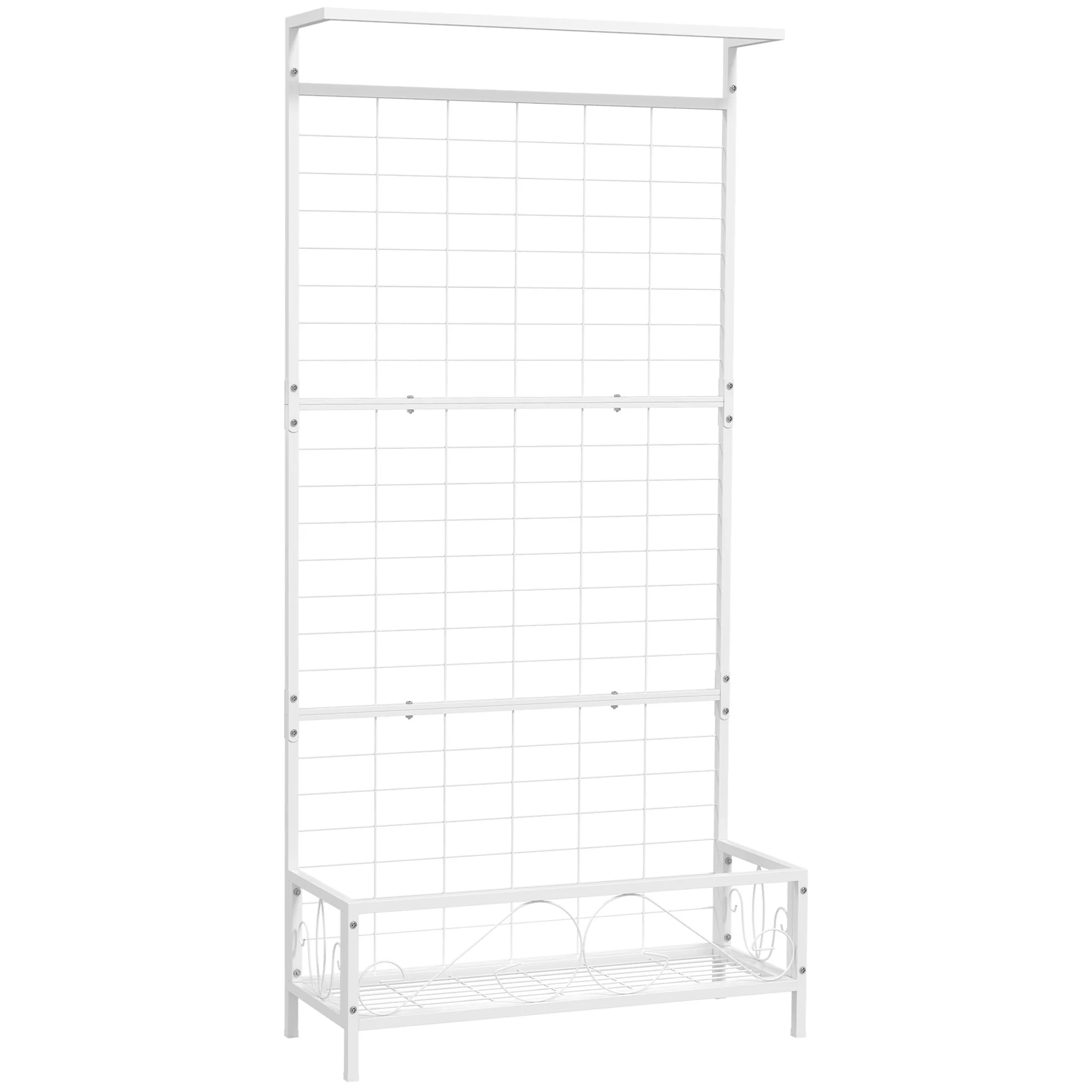 Tall Plant Stand with Trellis and Hanging Bar for Vine Climbing Plants Flowers, 35" x 12.8" x 74", White - Image 12