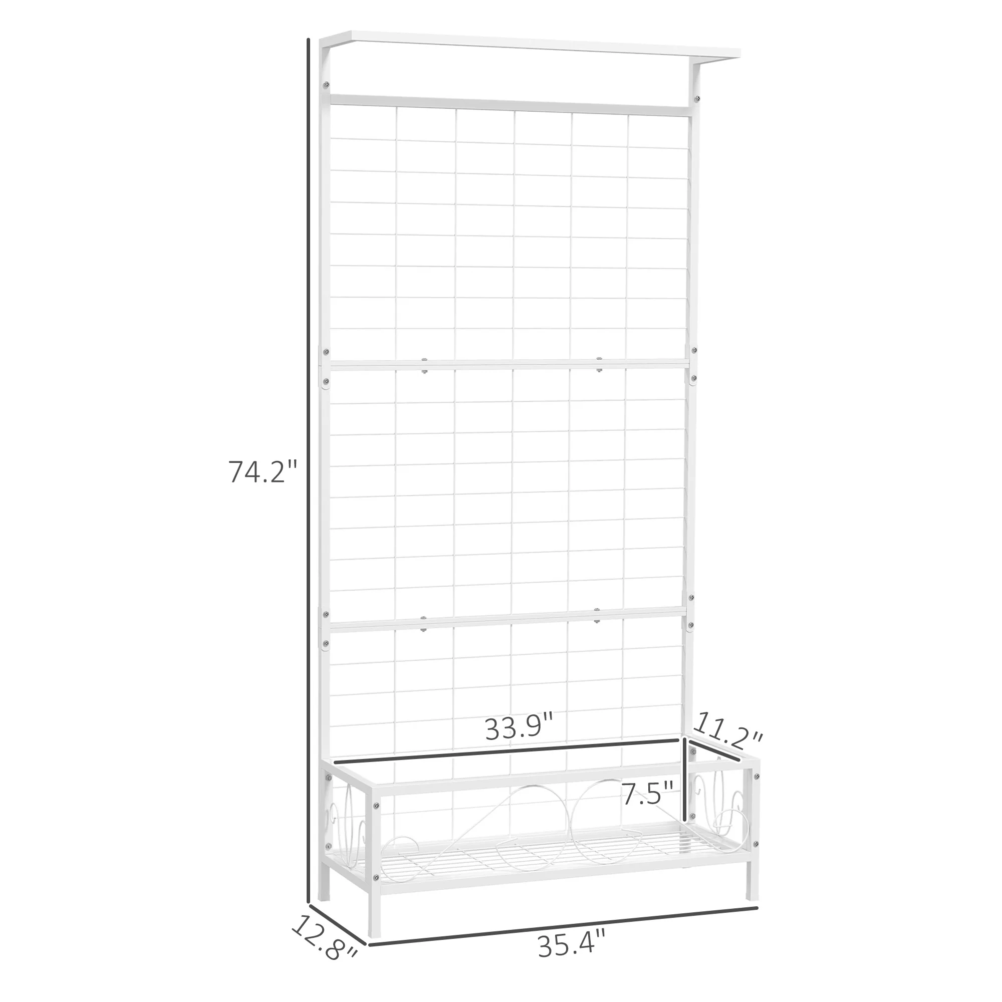 Tall Plant Stand with Trellis and Hanging Bar for Vine Climbing Plants Flowers, 35" x 12.8" x 74", White - Image 5