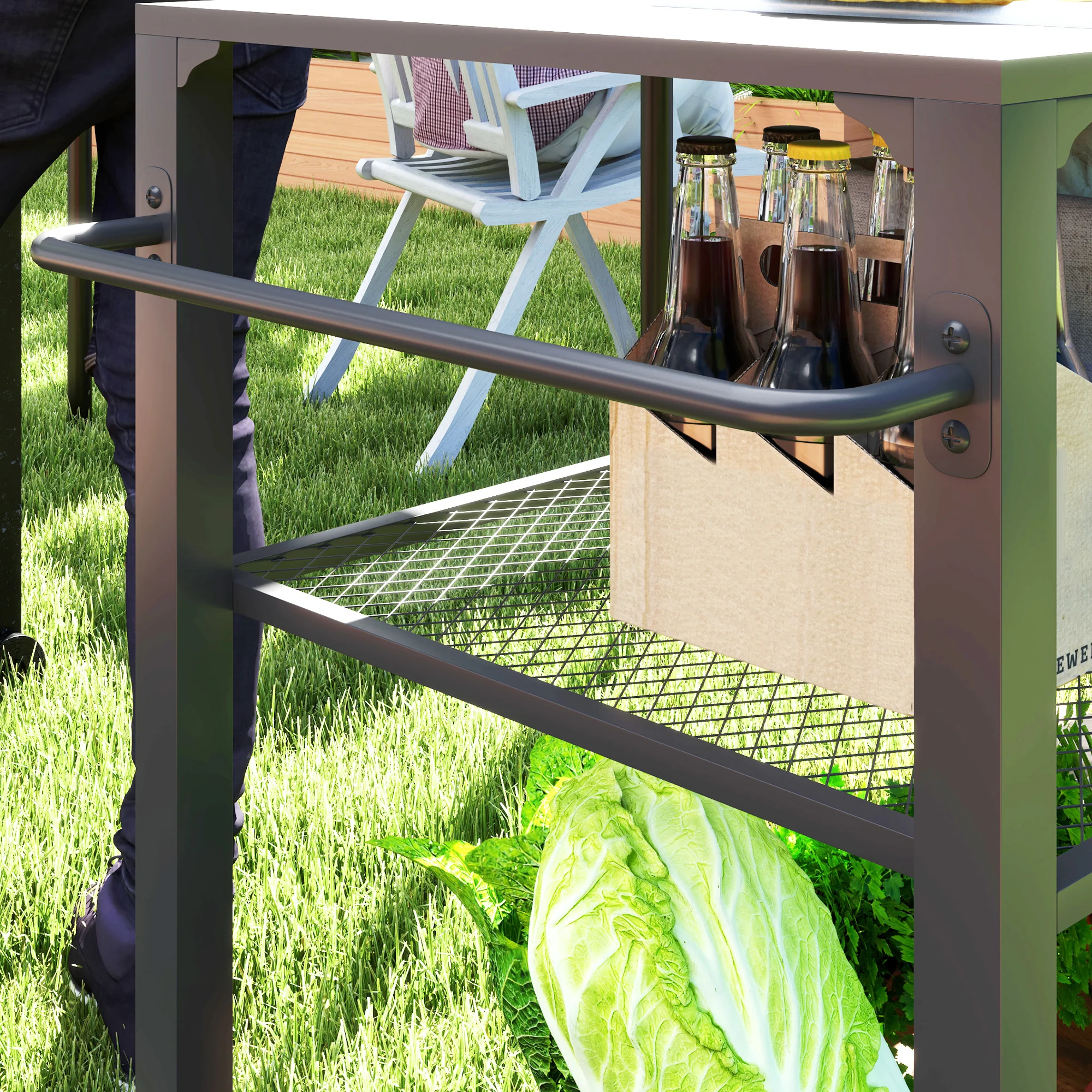 3-Tier Outdoor Grill Cart with Storage Racks & Pizza Oven on Wheels, 31.5" x 19.7" - Image 10