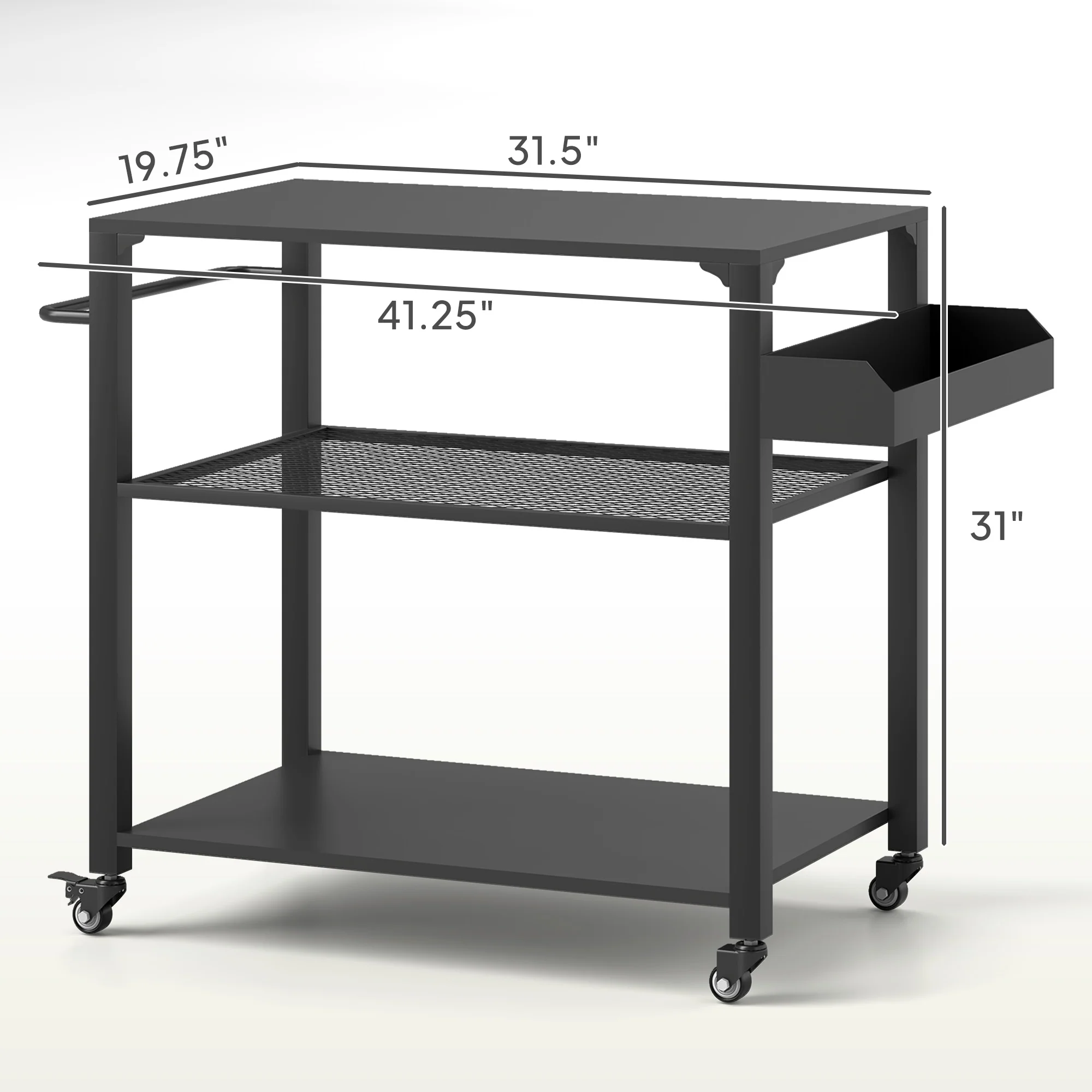 3-Tier Outdoor Grill Cart with Storage Racks & Pizza Oven on Wheels, 31.5" x 19.7" - Image 5