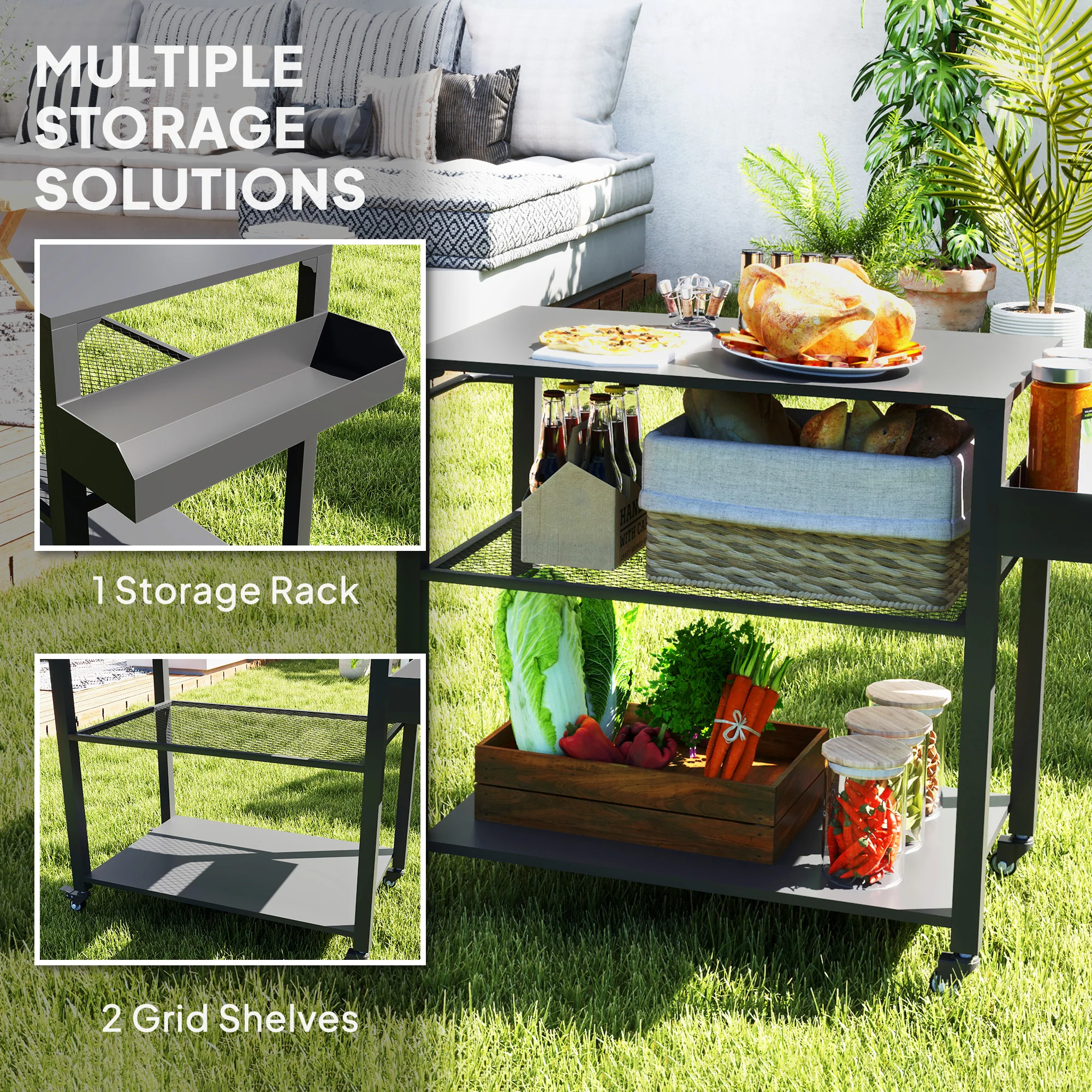 3-Tier Outdoor Grill Cart with Storage Racks & Pizza Oven on Wheels, 31.5" x 19.7" - Image 7