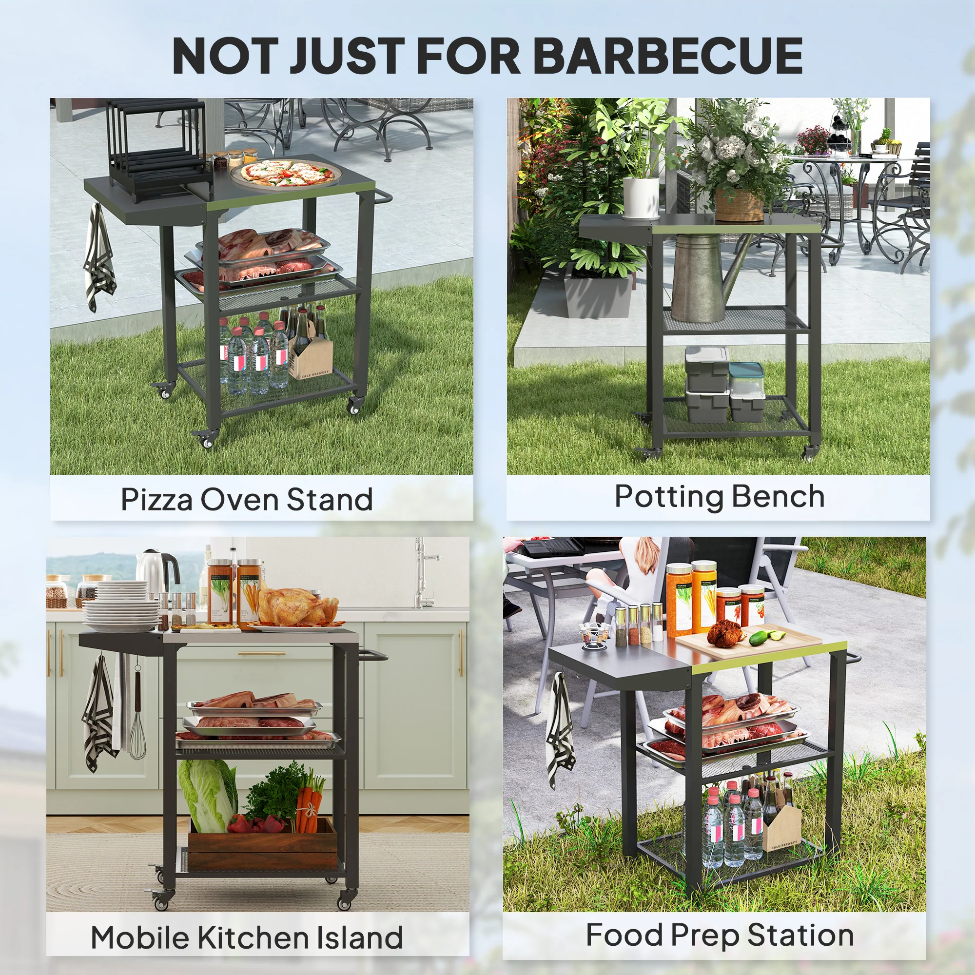 3-Tier Grill Cart with Foldable Side Table, Stainless Steel Top & Hooks, 22" x 16.1" - Image 10