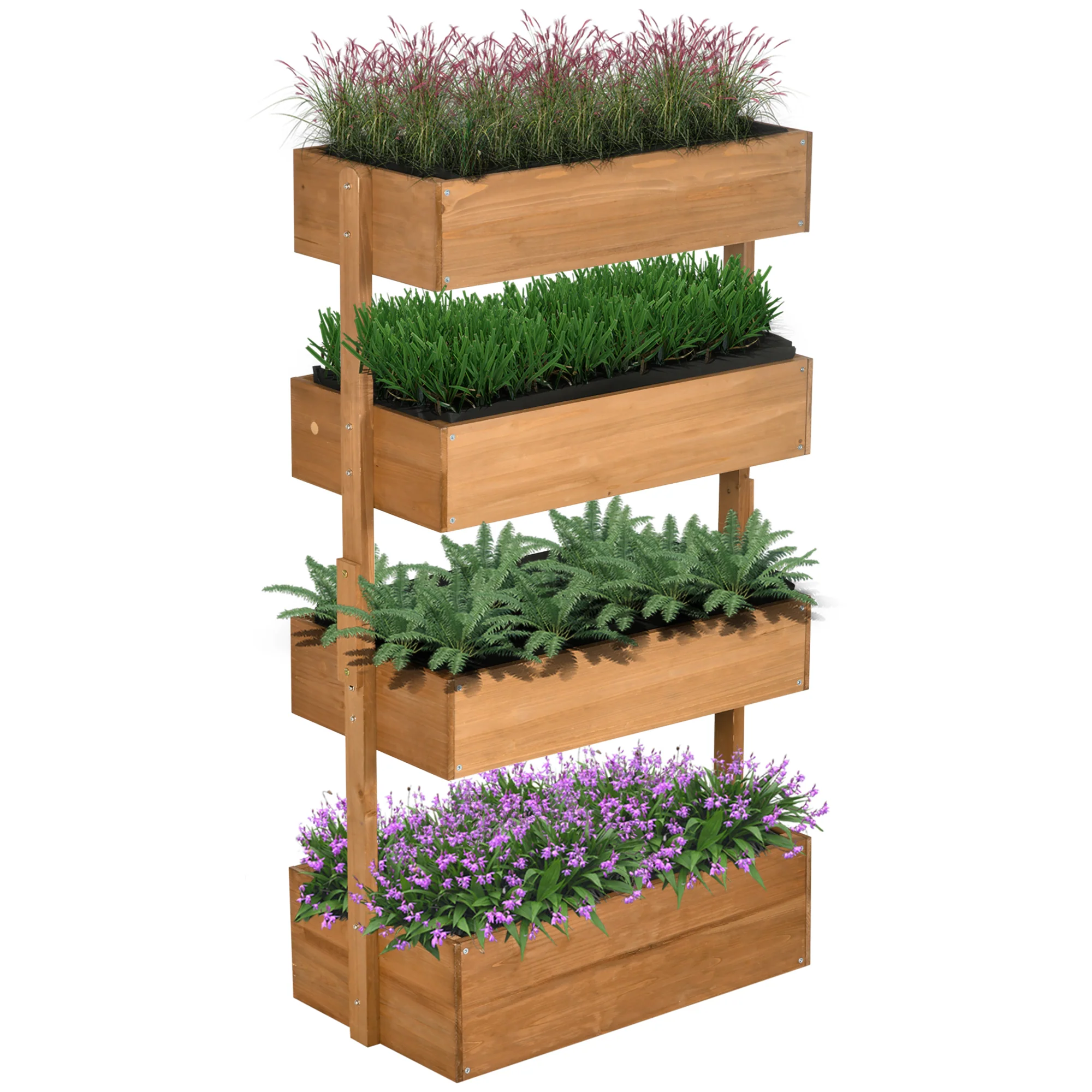 Vertical Garden Planter, Wooden 4 Tier Planter Box, Self-Draining with Non-Woven Fabric for Outdoor Flowers, Vegetables and Herbs, Orange - Image 2