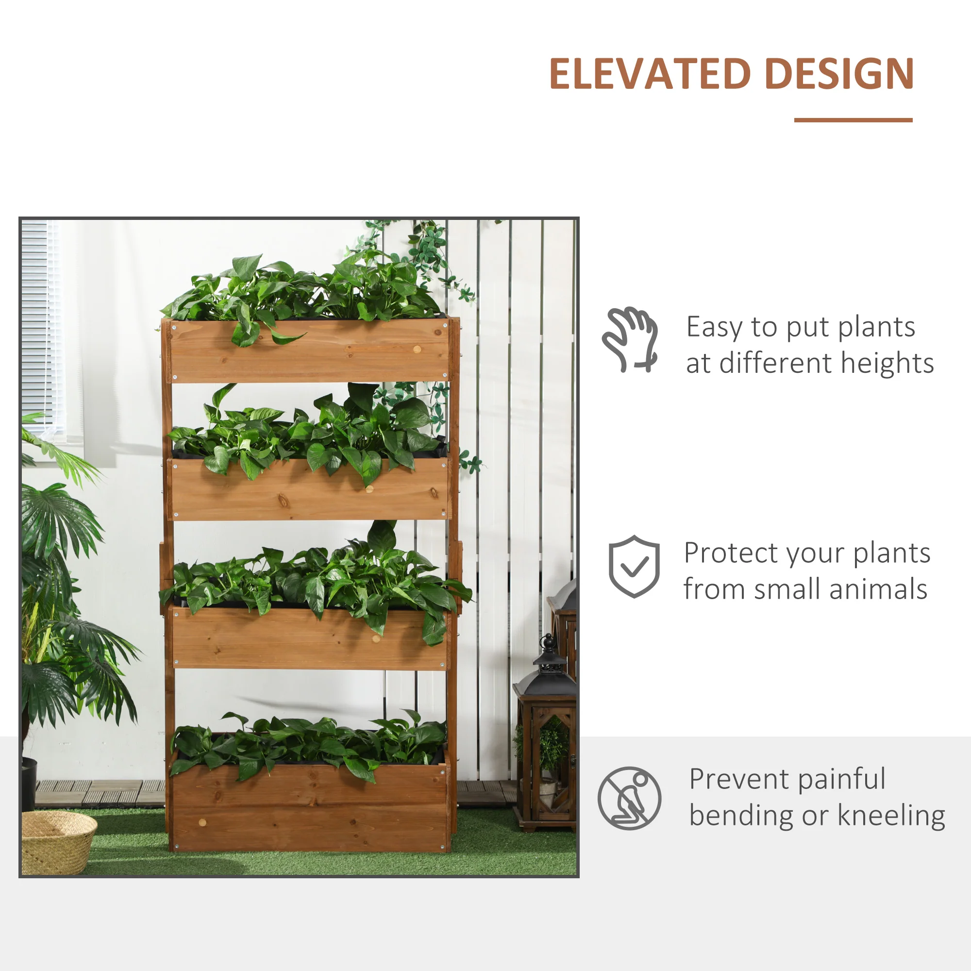 Vertical Garden Planter, Wooden 4 Tier Planter Box, Self-Draining with Non-Woven Fabric for Outdoor Flowers, Vegetables and Herbs, Orange - Image 7