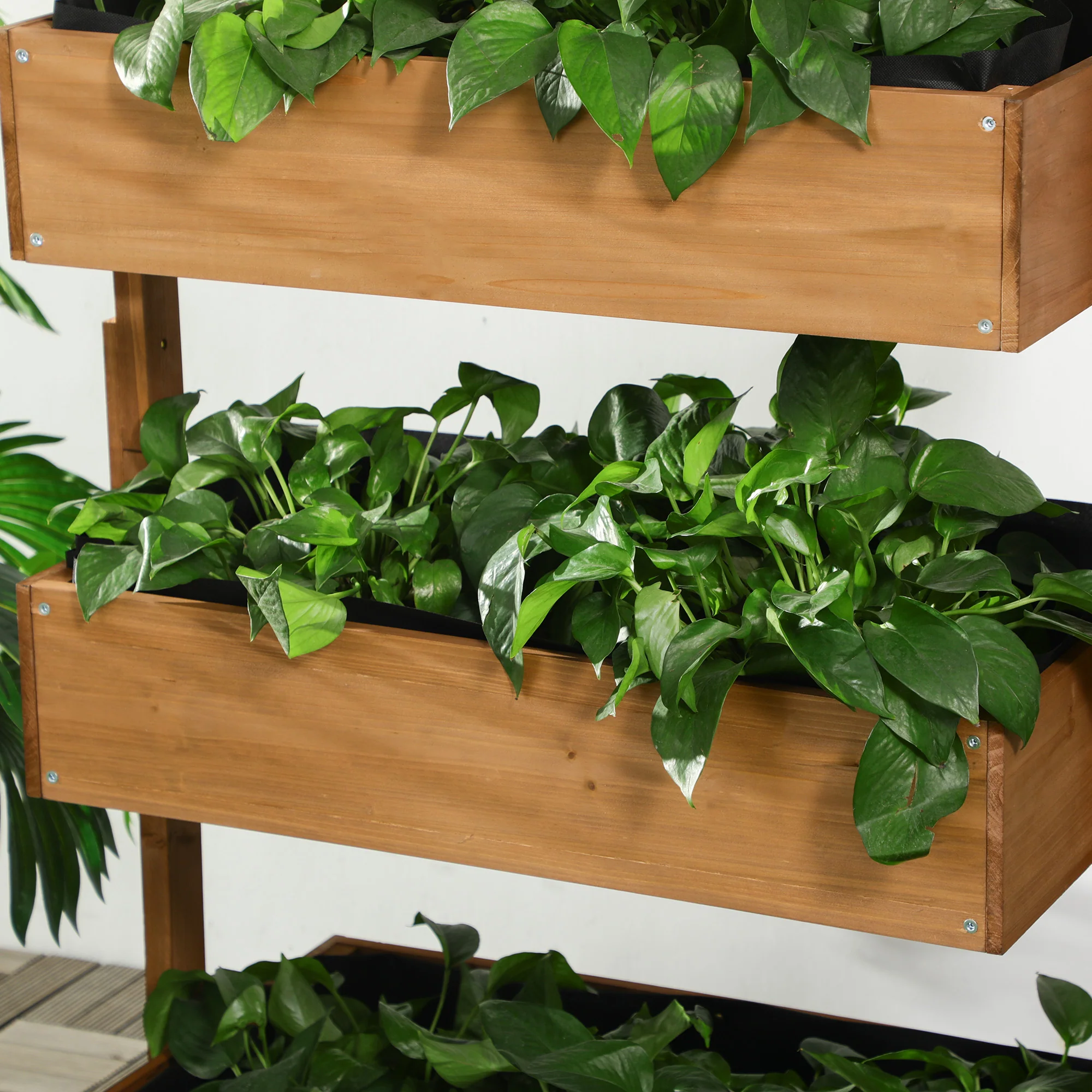 Vertical Garden Planter, Wooden 4 Tier Planter Box, Self-Draining with Non-Woven Fabric for Outdoor Flowers, Vegetables and Herbs, Orange - Image 9