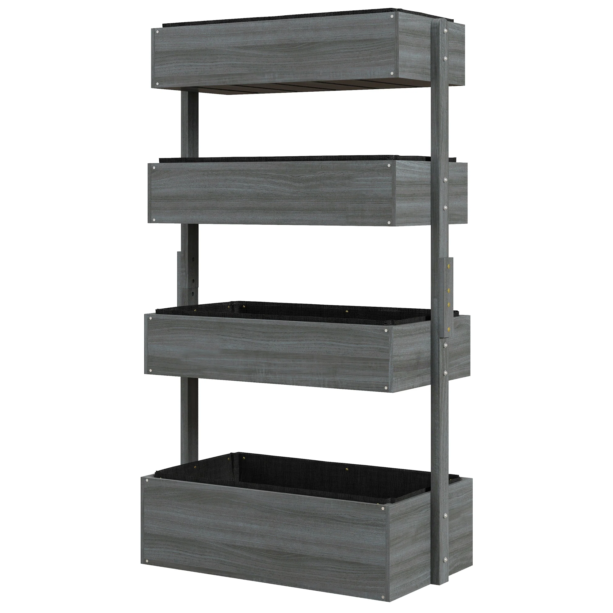 Vertical Garden Planter, Wooden 4 Tier Planter Box, Self-Draining with Non-Woven Fabric for Outdoor Flowers, Vegetables and Herbs, Gray - Image 2