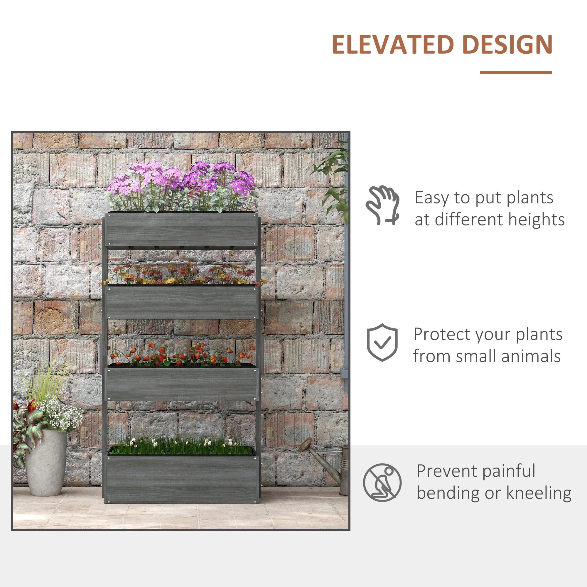 Vertical Garden Planter, Wooden 4 Tier Planter Box, Self-Draining with Non-Woven Fabric for Outdoor Flowers, Vegetables and Herbs, Gray - Image 7