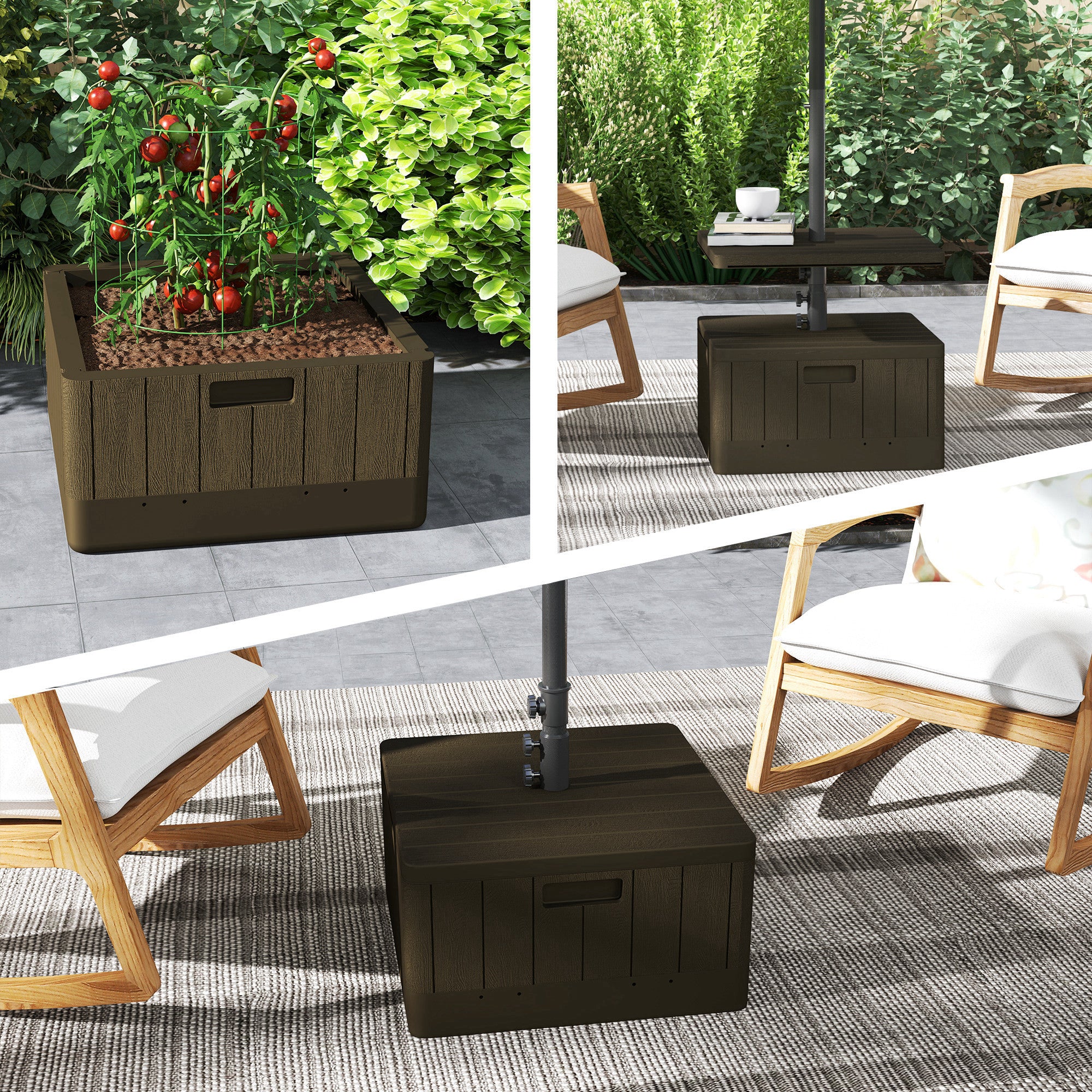 Heavy-Duty 176lbs Capacity Umbrella Stand with Wheels, Handles, Table Tray - Brown - Image 11