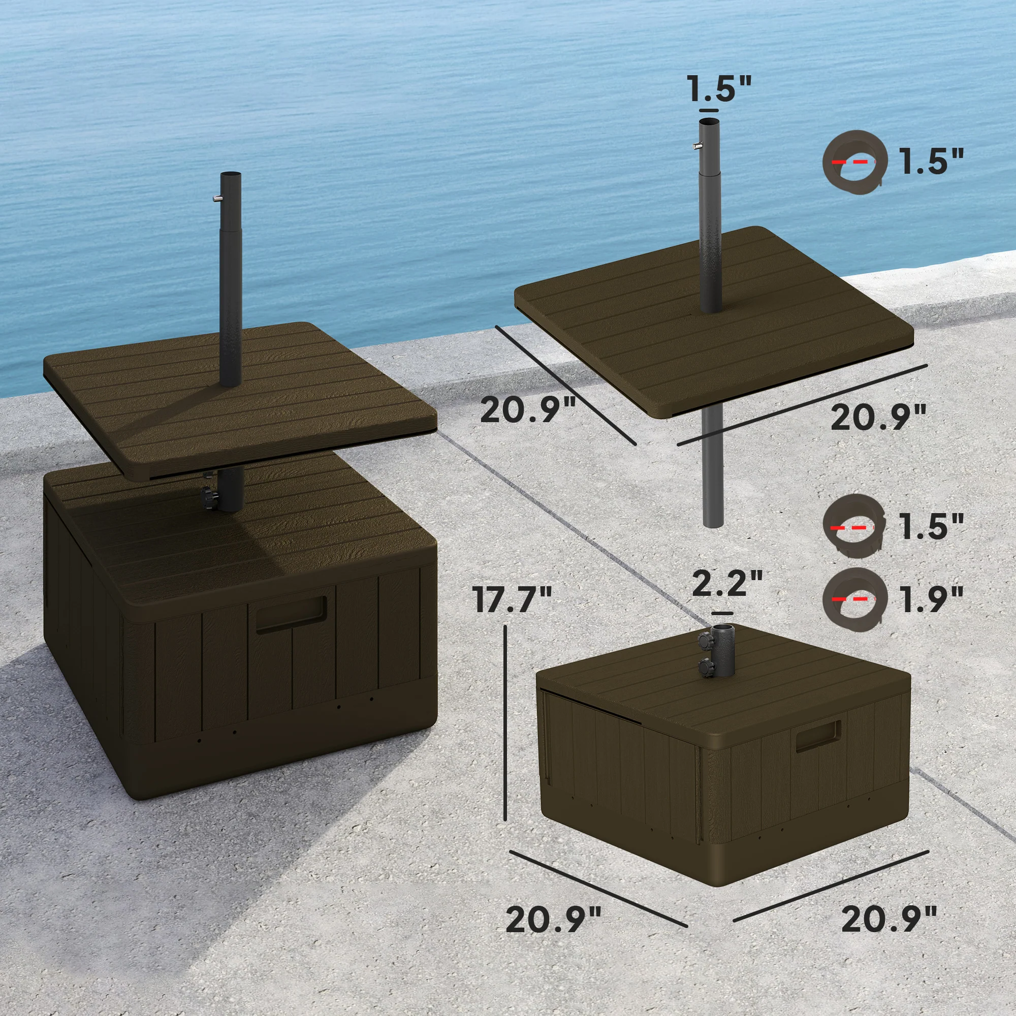 Heavy-Duty 176lbs Capacity Umbrella Stand with Wheels, Handles, Table Tray - Brown - Image 5
