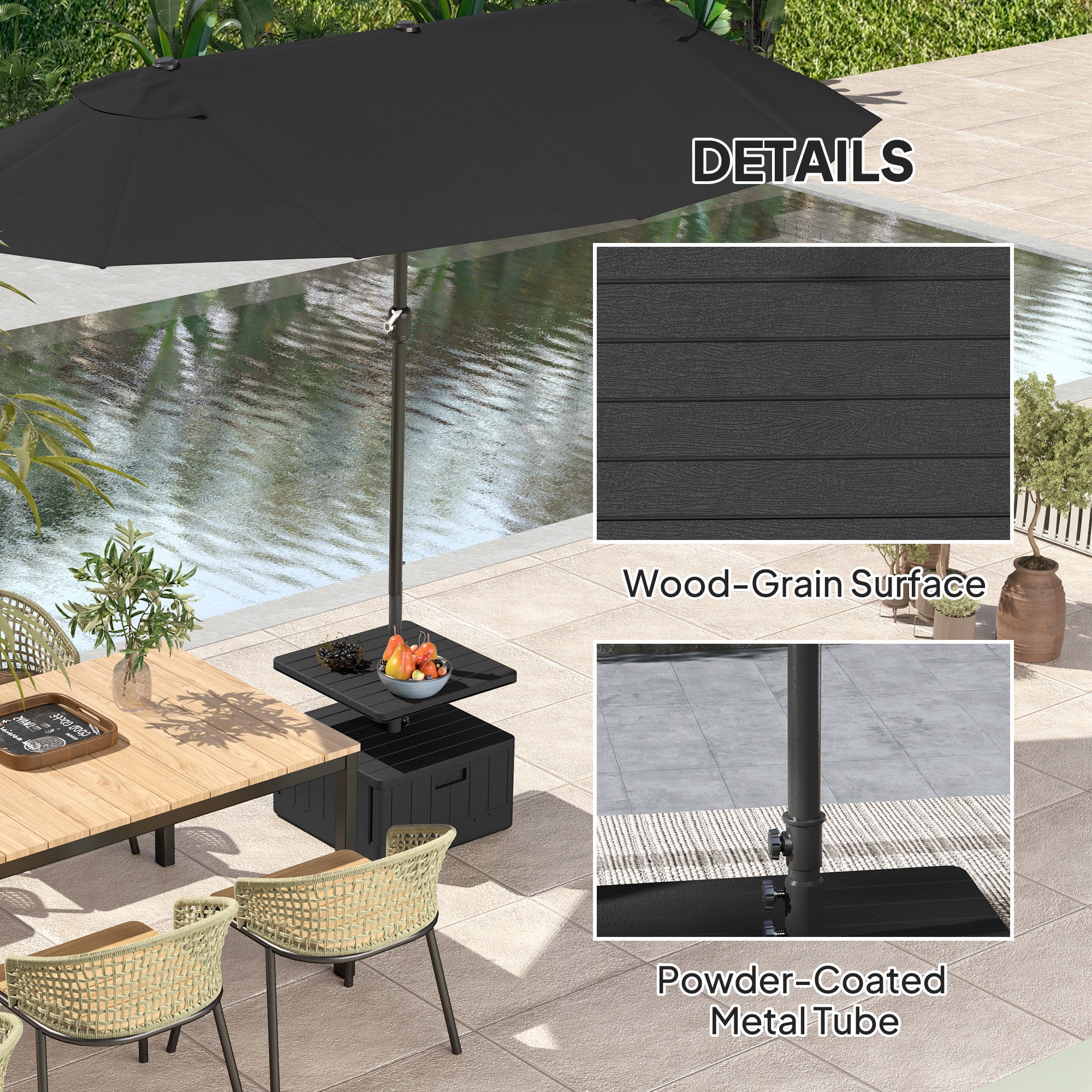 Heavy-Duty Weighted Umbrella Base with Table Tray, Wheels & Handles and 176lbs Capacity, Black - Image 10