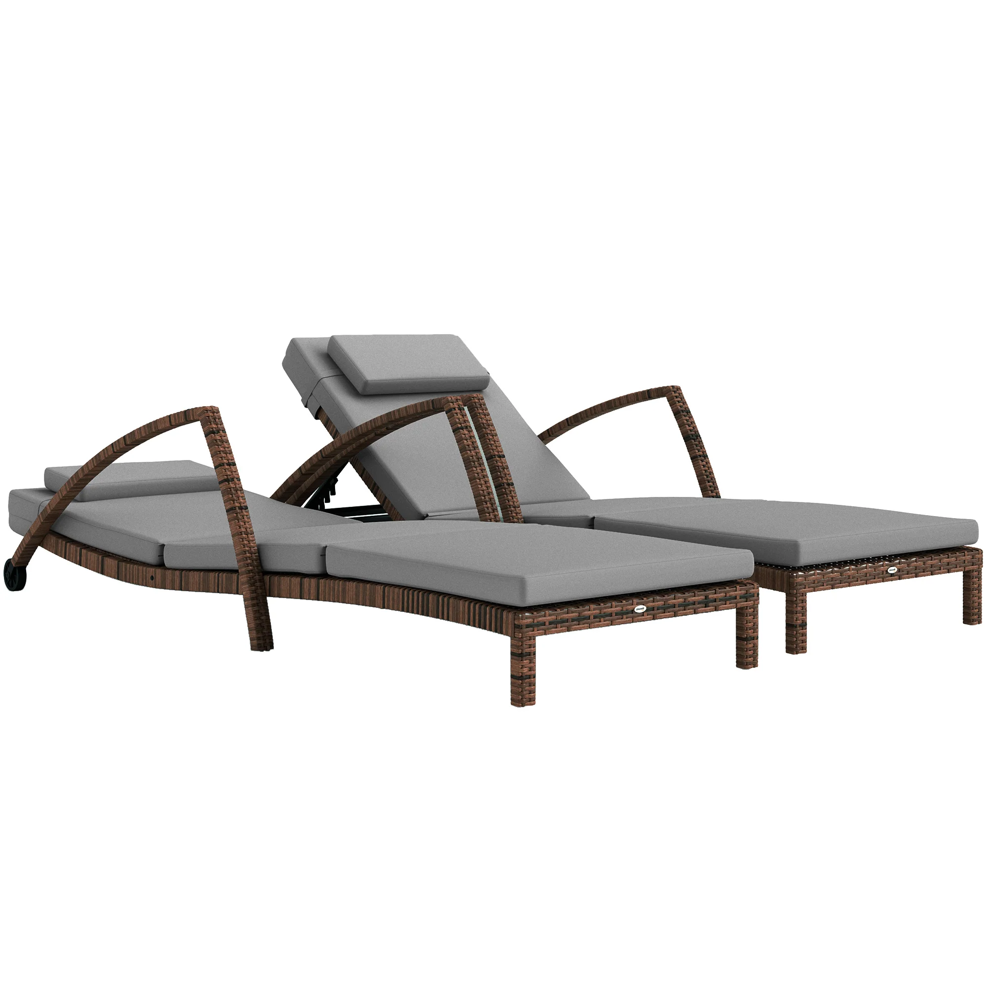 Set of 2 Outdoor Chaise Lounge Chair with Wheels, 5-Position Adjustable Reclining, Gray - Image 12