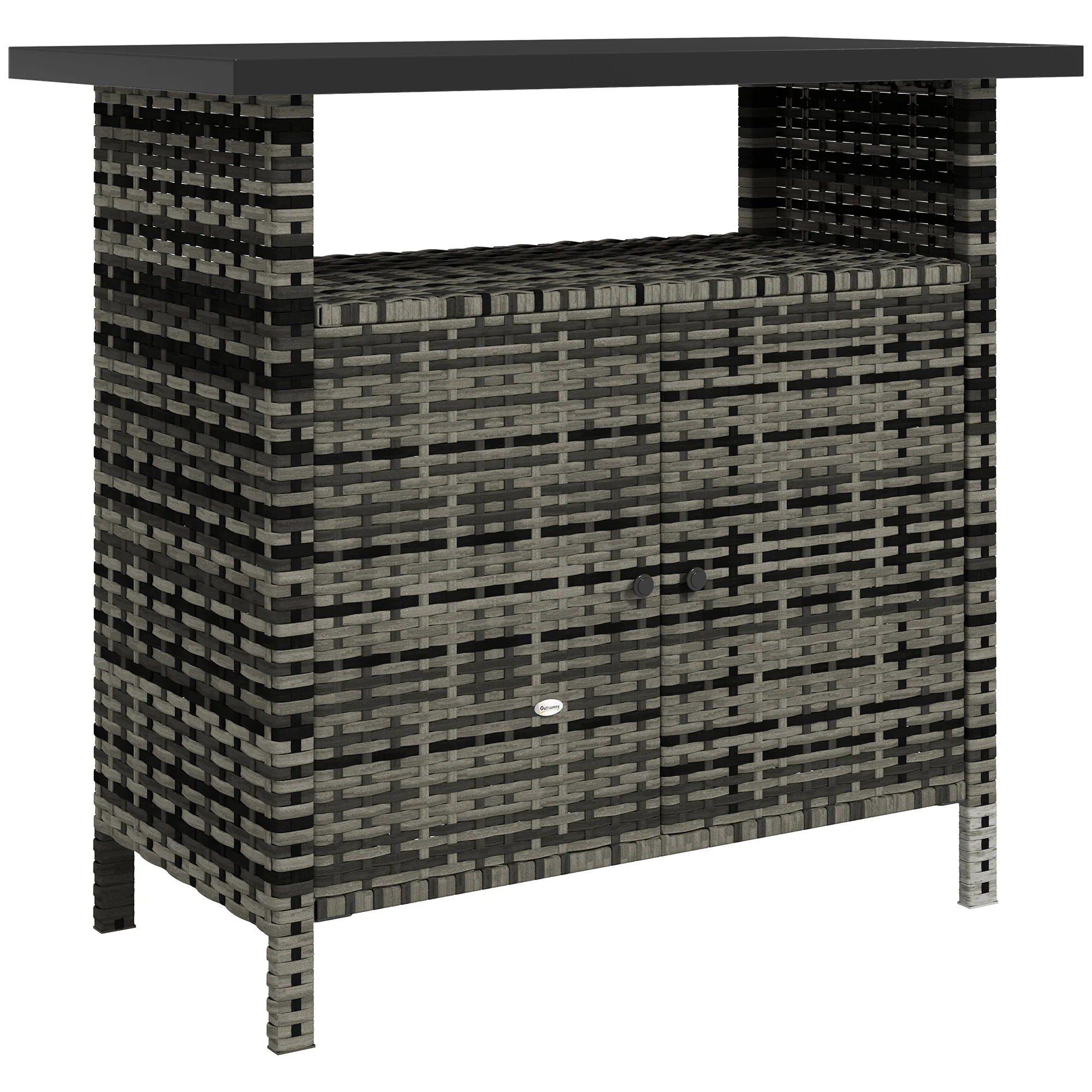 Wicker Outdoor Storage Cabinet with Shelf, Garden Buffet Cabinet Sideboard, Mixed Gray - Image 12
