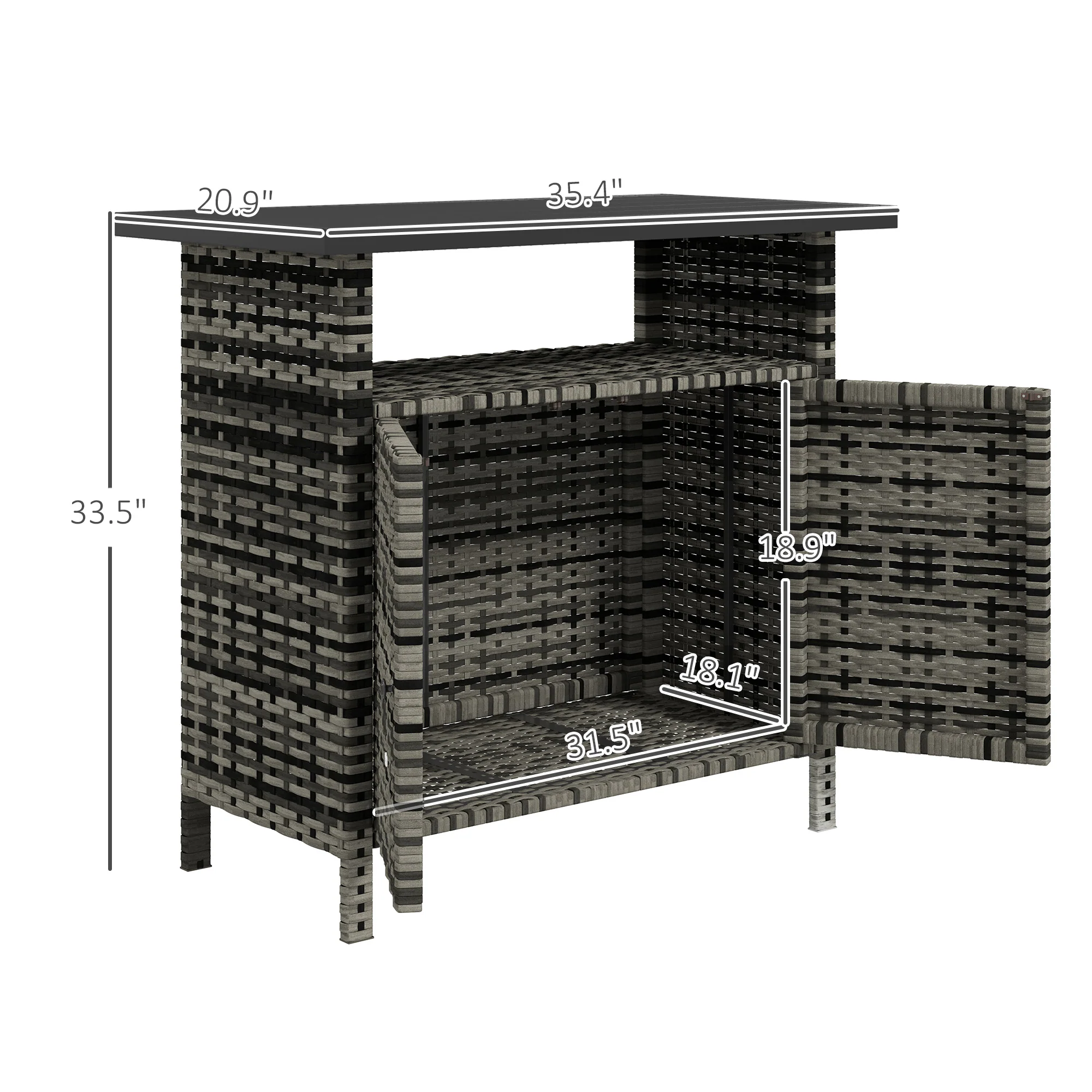 Wicker Outdoor Storage Cabinet with Shelf, Garden Buffet Cabinet Sideboard, Mixed Gray - Image 5