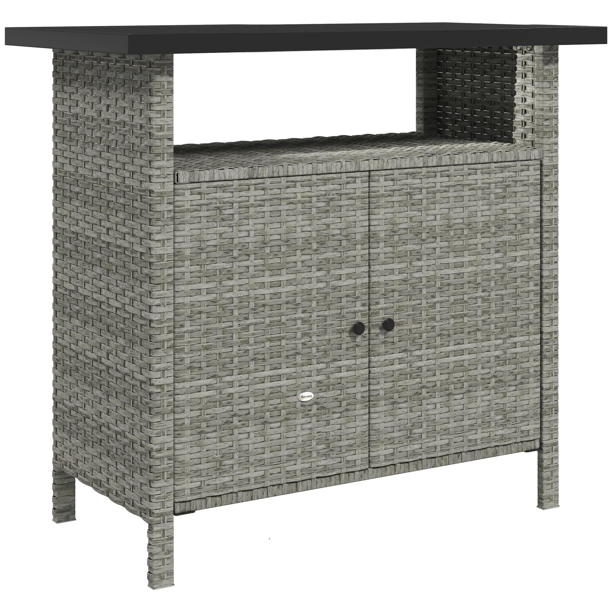 Wicker Outdoor Storage Cabinet with Shelf, Garden Buffet Cabinet Sideboard, Gray - Image 12
