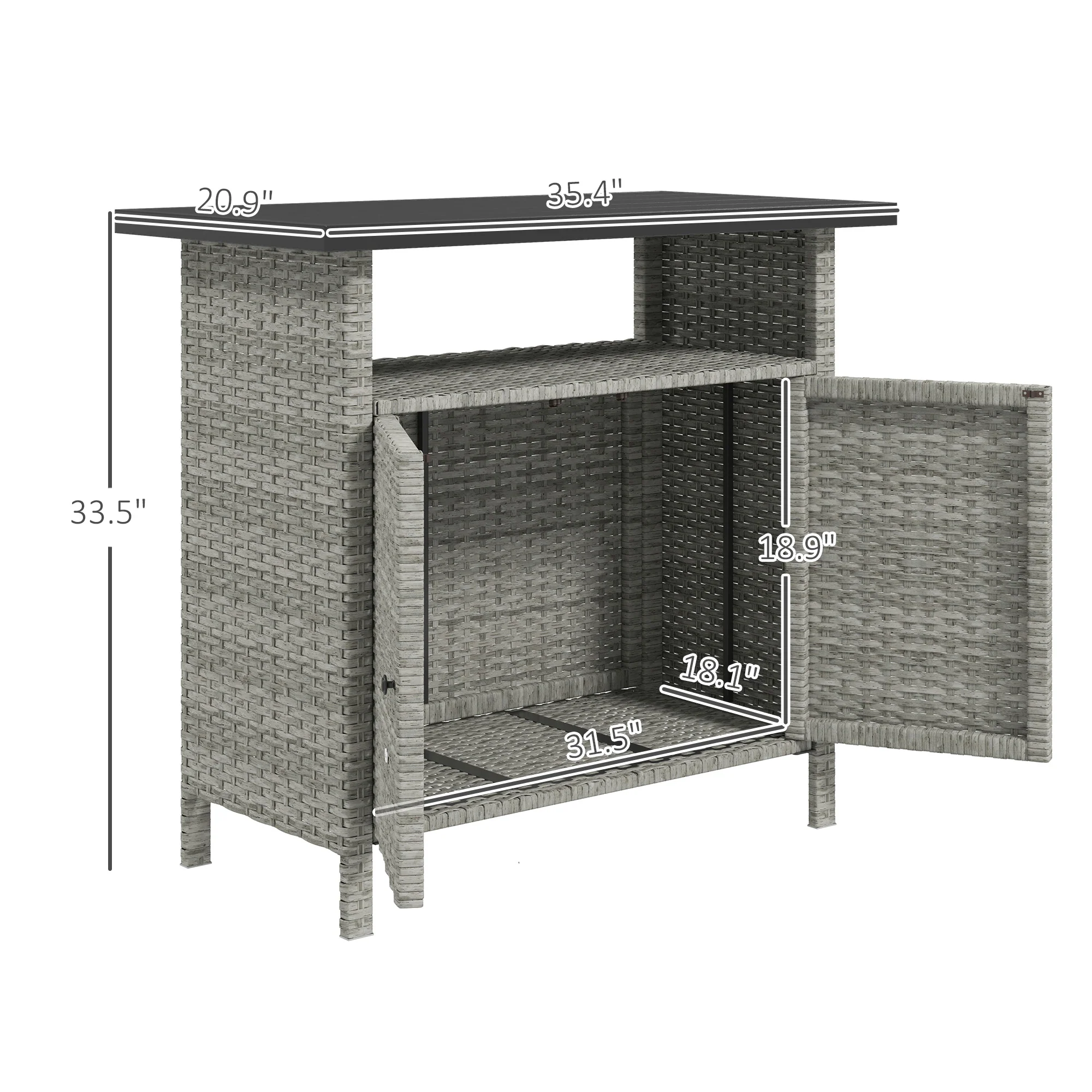 Wicker Outdoor Storage Cabinet with Shelf, Garden Buffet Cabinet Sideboard, Gray - Image 5