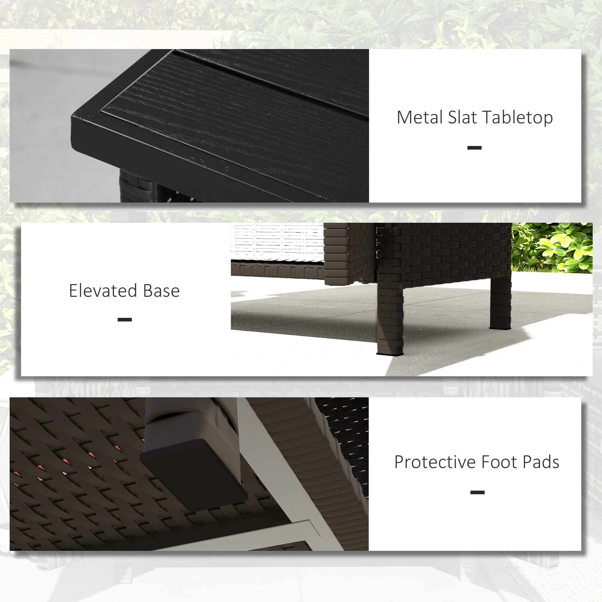 Rattan Outdoor Bar Table with Shelf and Metal Slatted Countertop, Dark Coffee - Image 9