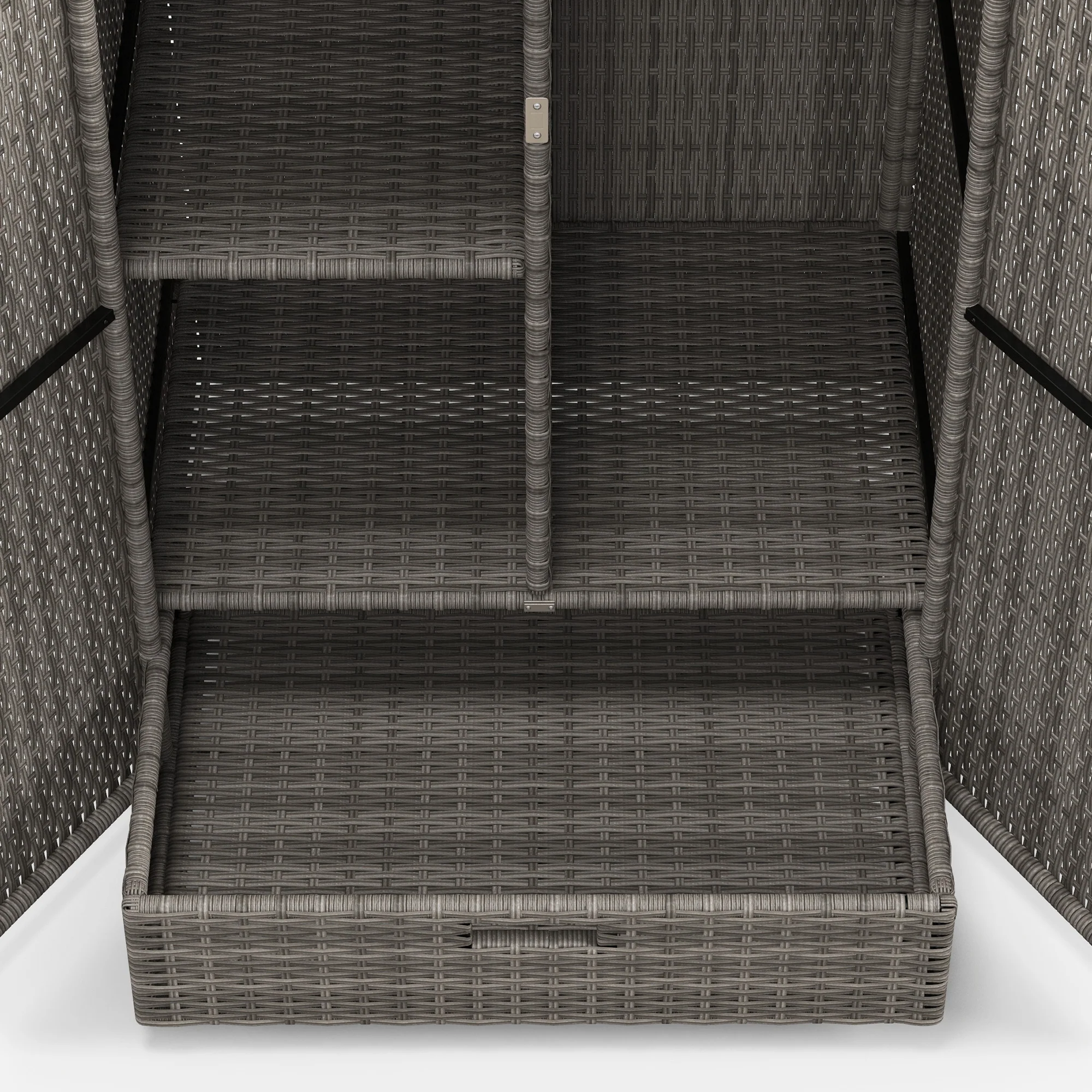 Outdoor Wicker Storage Cabinet with Shelves, 2-Door, for Garden, Backyard, Porch, Dark Gray - Image 10